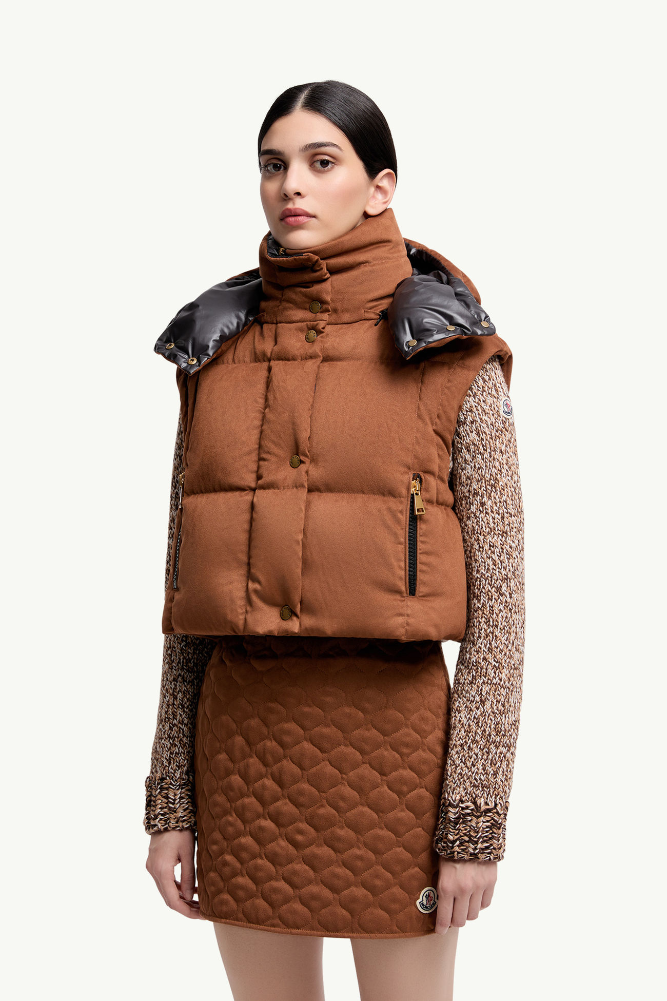 Paterne kurze 2-in-1-Daunenjacke mit Kapuze Damen Braun Moncler 5