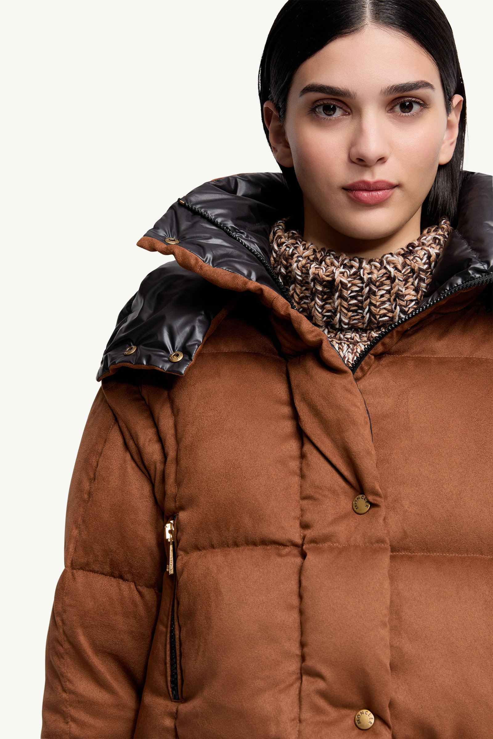 Paterne 2-in-1 Hooded Short Down Jacket Women Brown Moncler 7