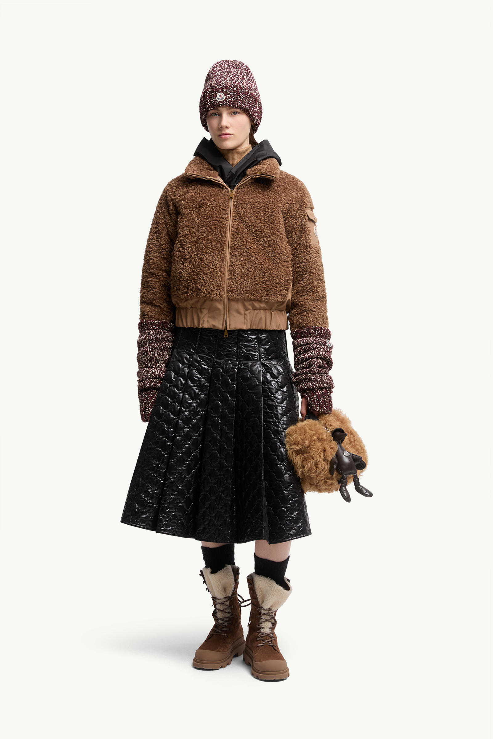 Piumino corto Coligny in teddy Donna Marrone Moncler 0
