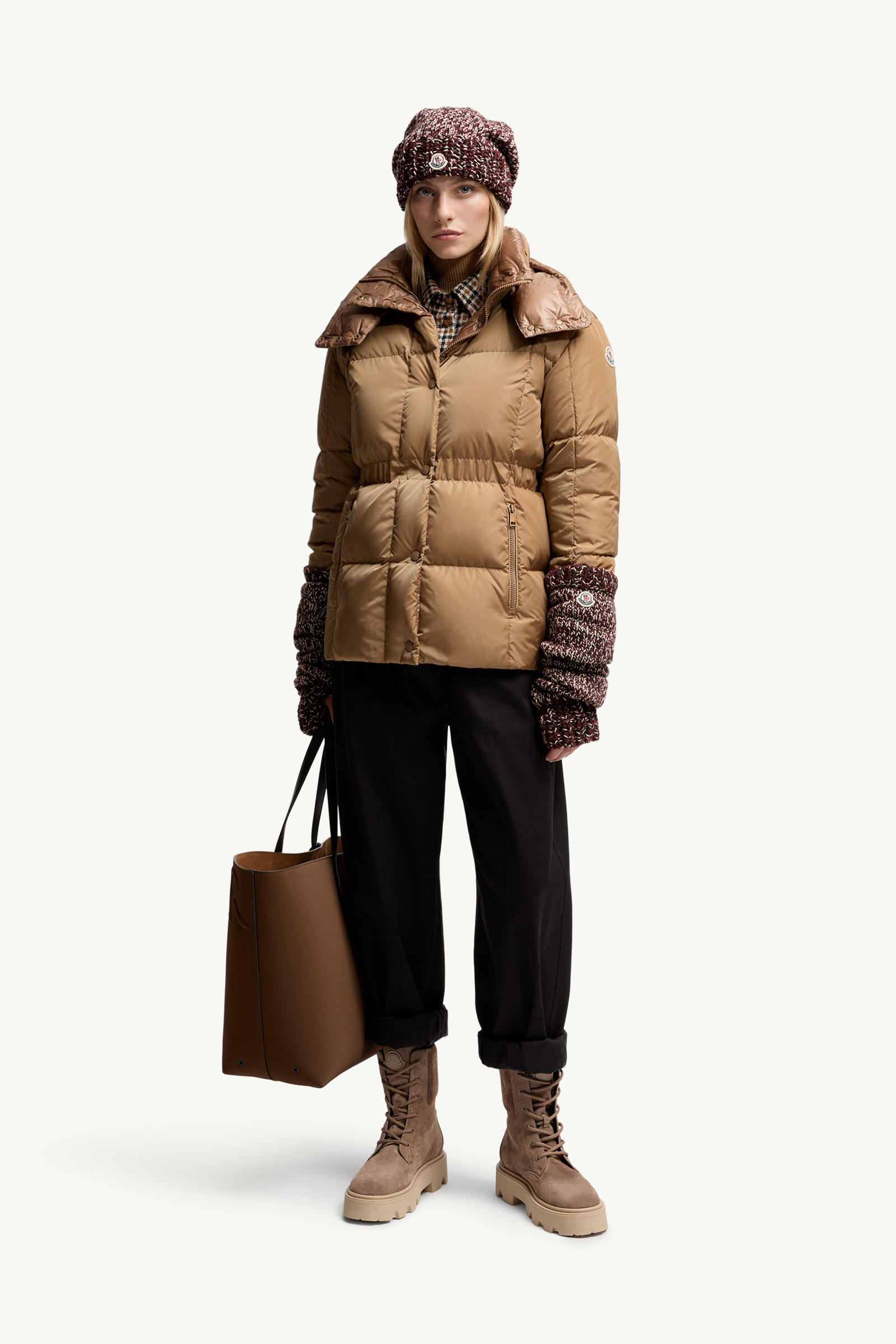 Agneux Square-Quilted Hooded Short Down Jacket Women Beige Moncler 0