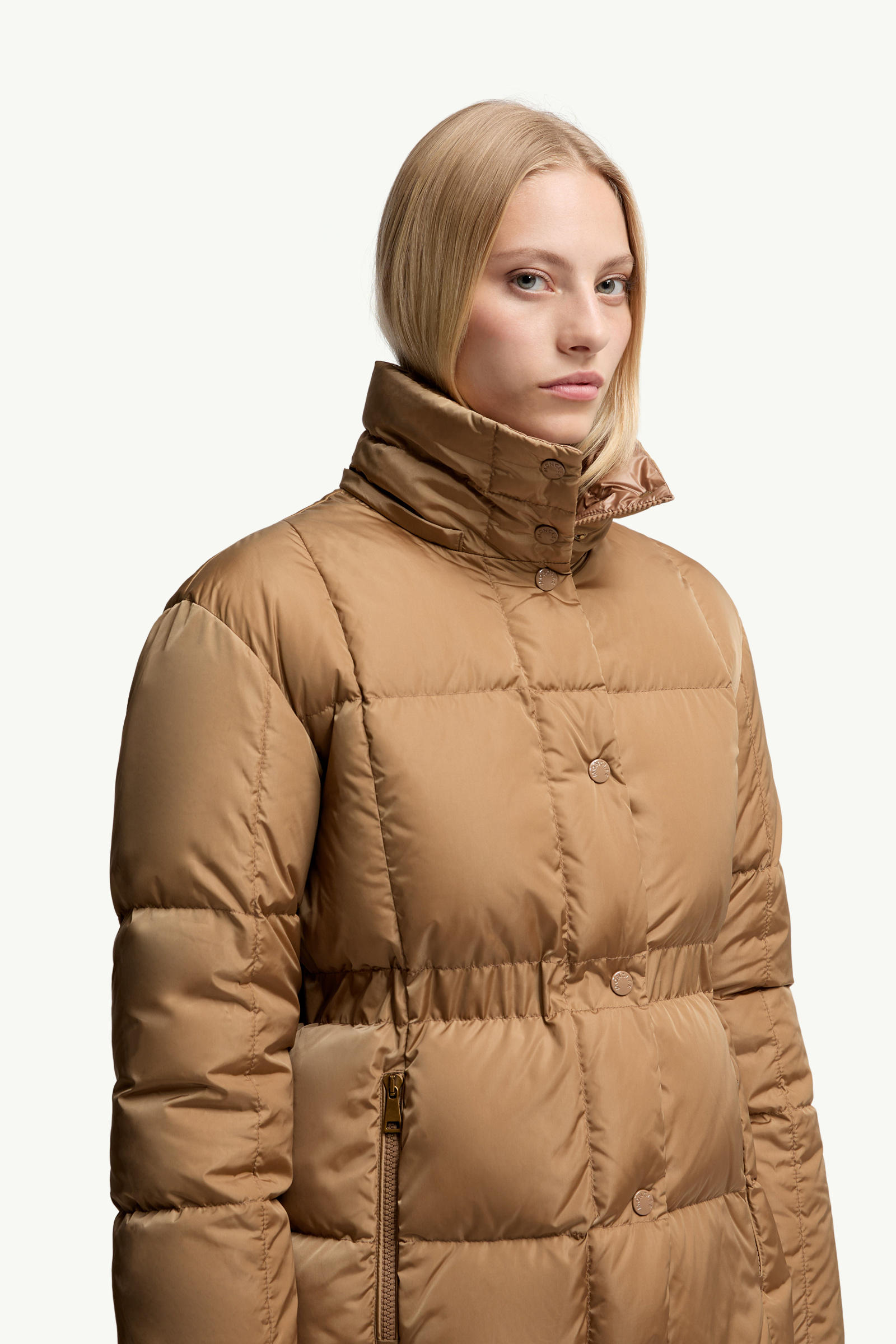 Agneux Square-Quilted Hooded Short Down Jacket Women Beige Moncler 5