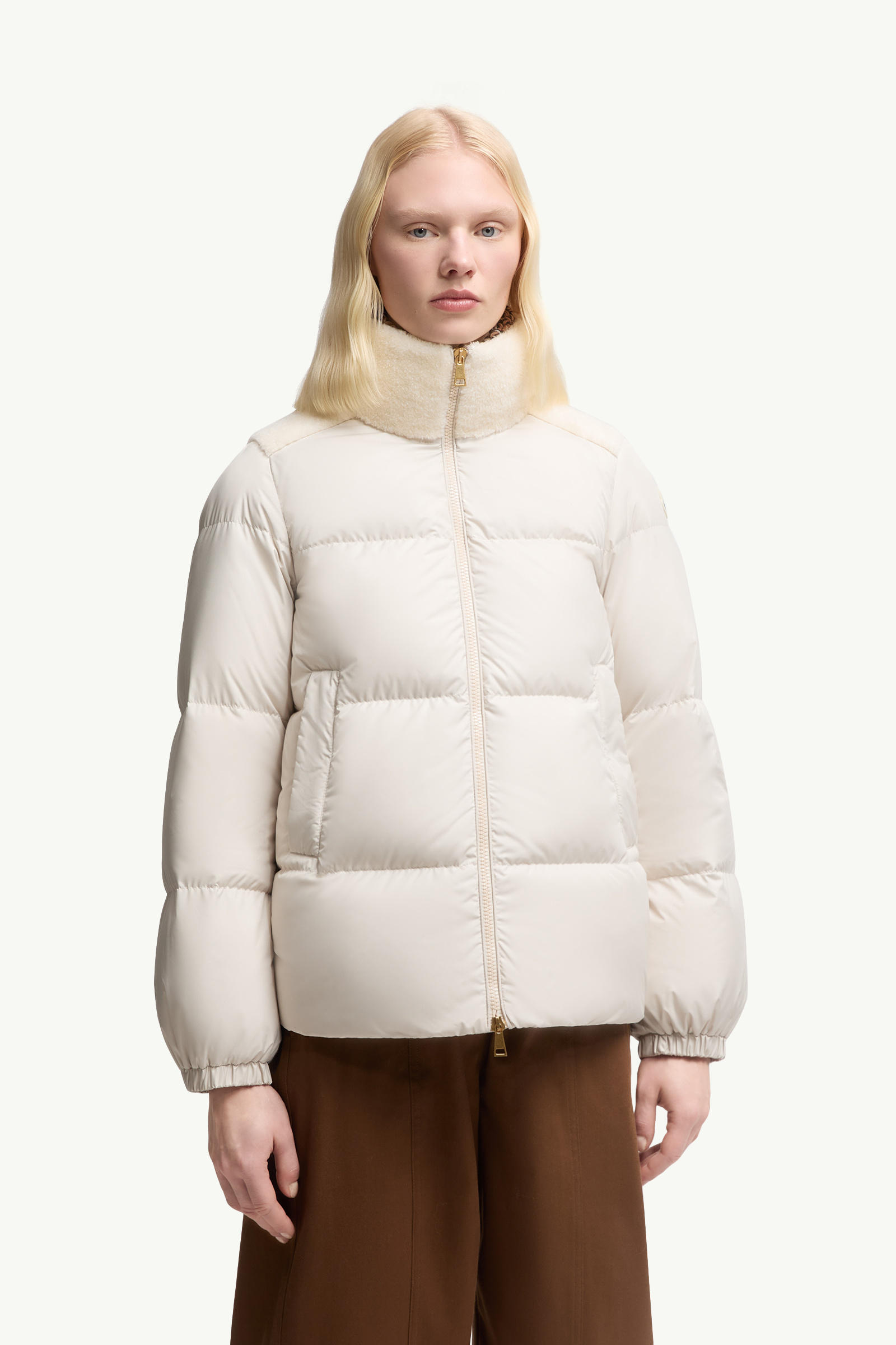Esnaie Teddy-Trimmed Short Down Jaket Women White Moncler 3