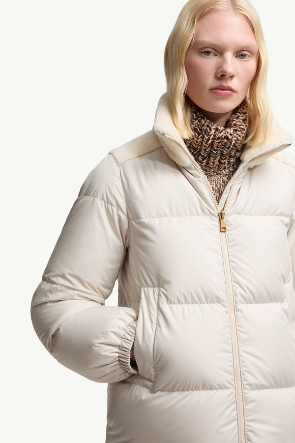 Esnaie Teddy-Trimmed Short Down Jaket Women White Moncler 5