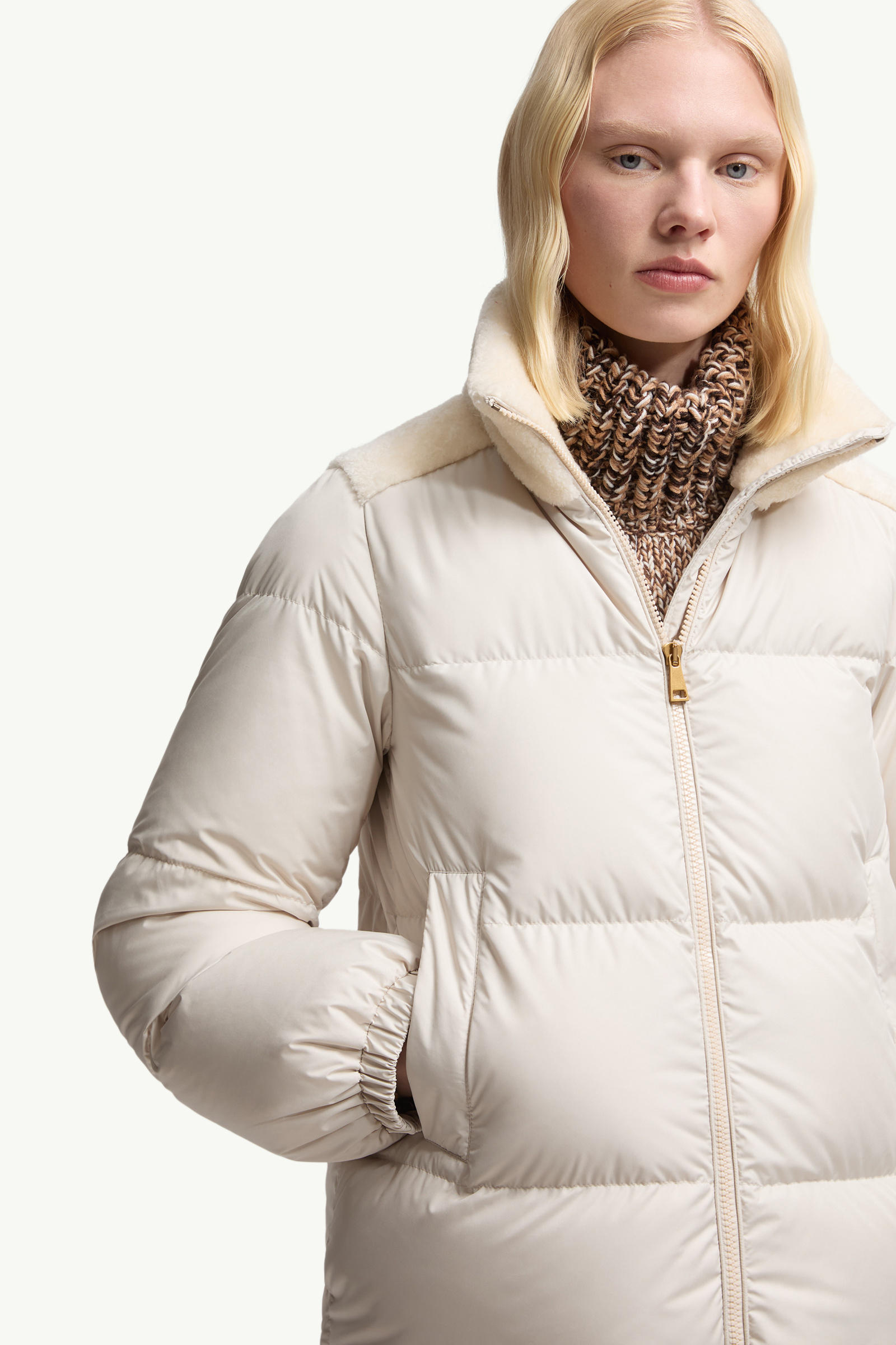 Esnaie Teddy-Trimmed Short Down Jaket Women White Moncler 5