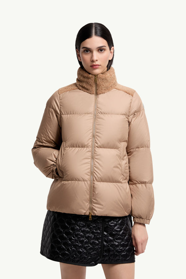 Esnaie Teddy-Trimmed Short Down Jaket Women Beige Moncler 3