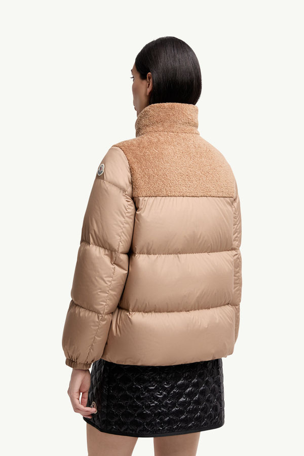 Esnaie Teddy-Trimmed Short Down Jaket Women Beige Moncler 4