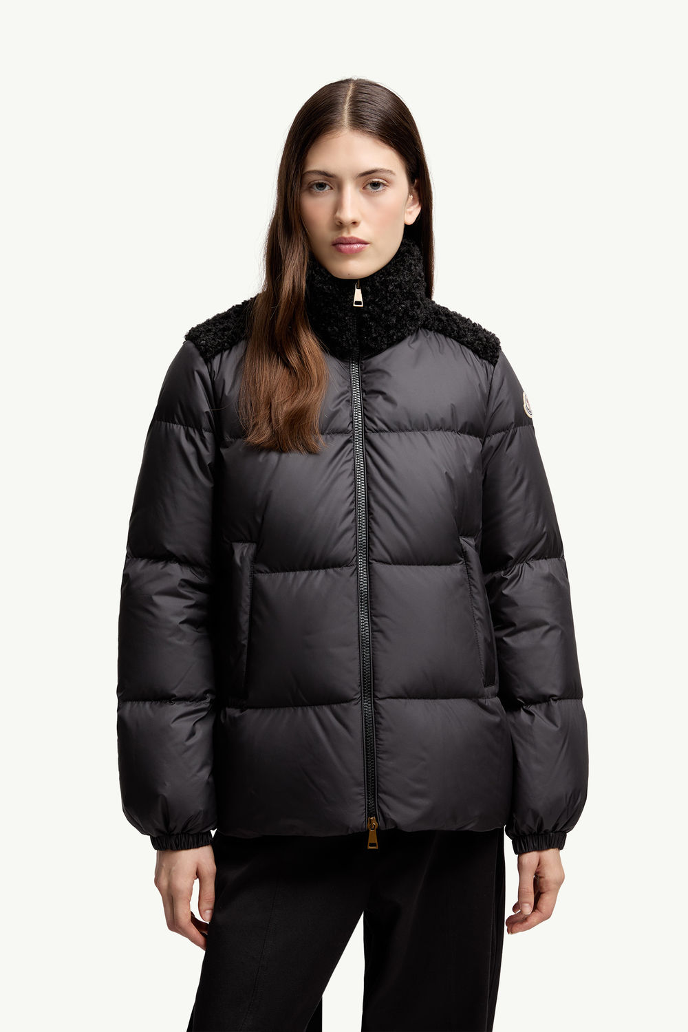 Esnaie Teddy-Trimmed Short Down Jaket Women Black Moncler 3