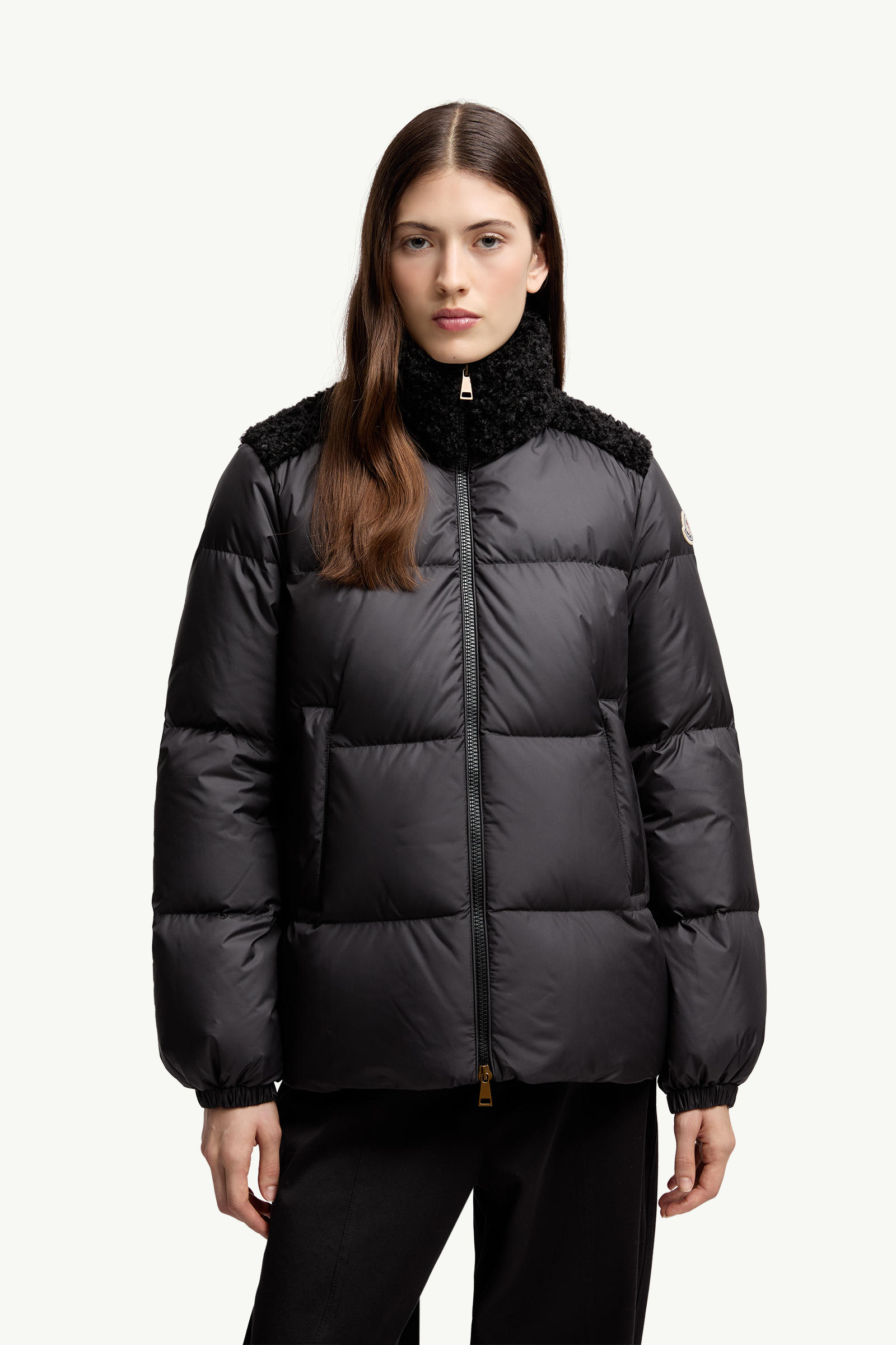 Esnaie Teddy-Trimmed Short Down Jaket Women Black Moncler 3