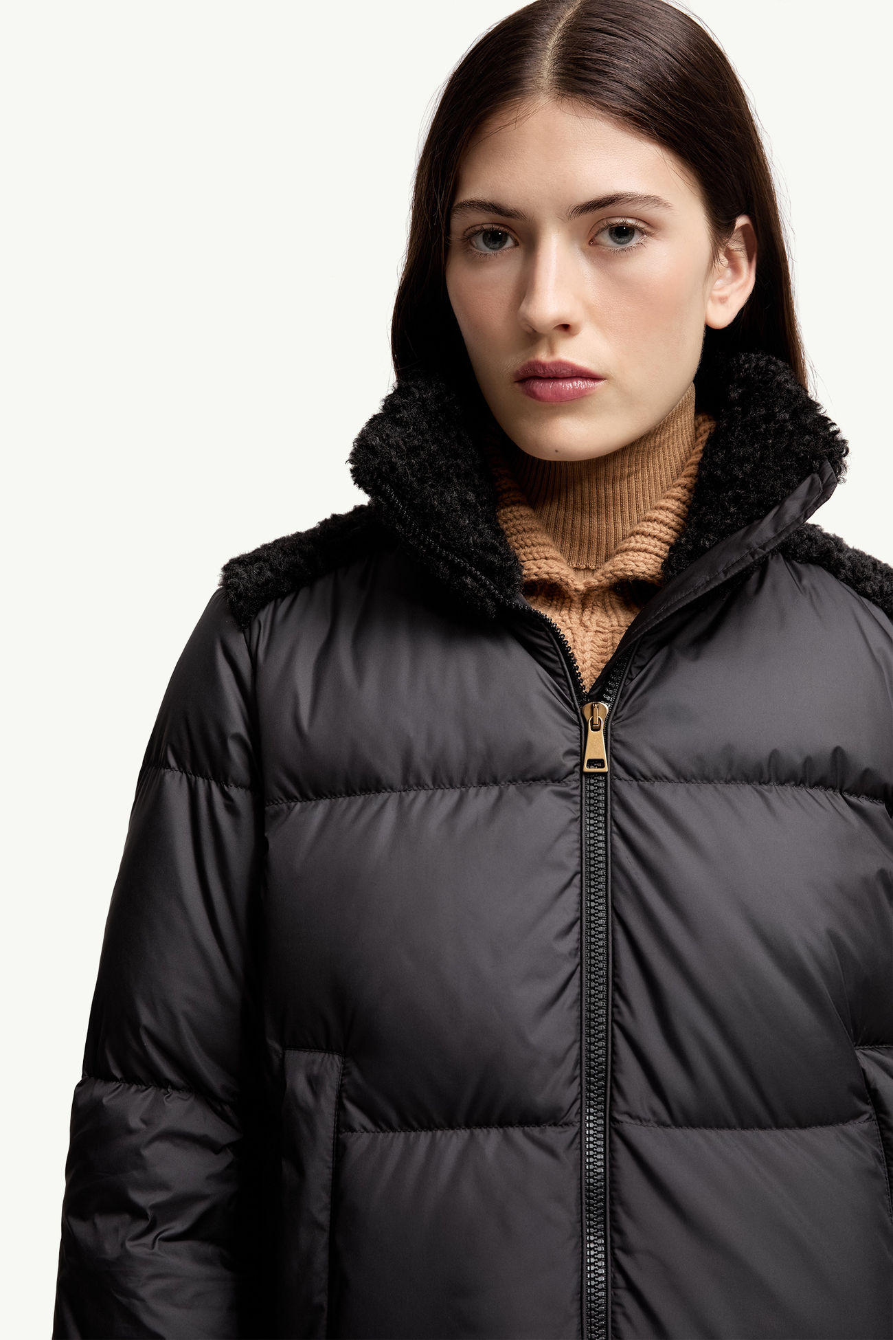Esnaie Teddy-Trimmed Short Down Jacket Women Black Moncler 6