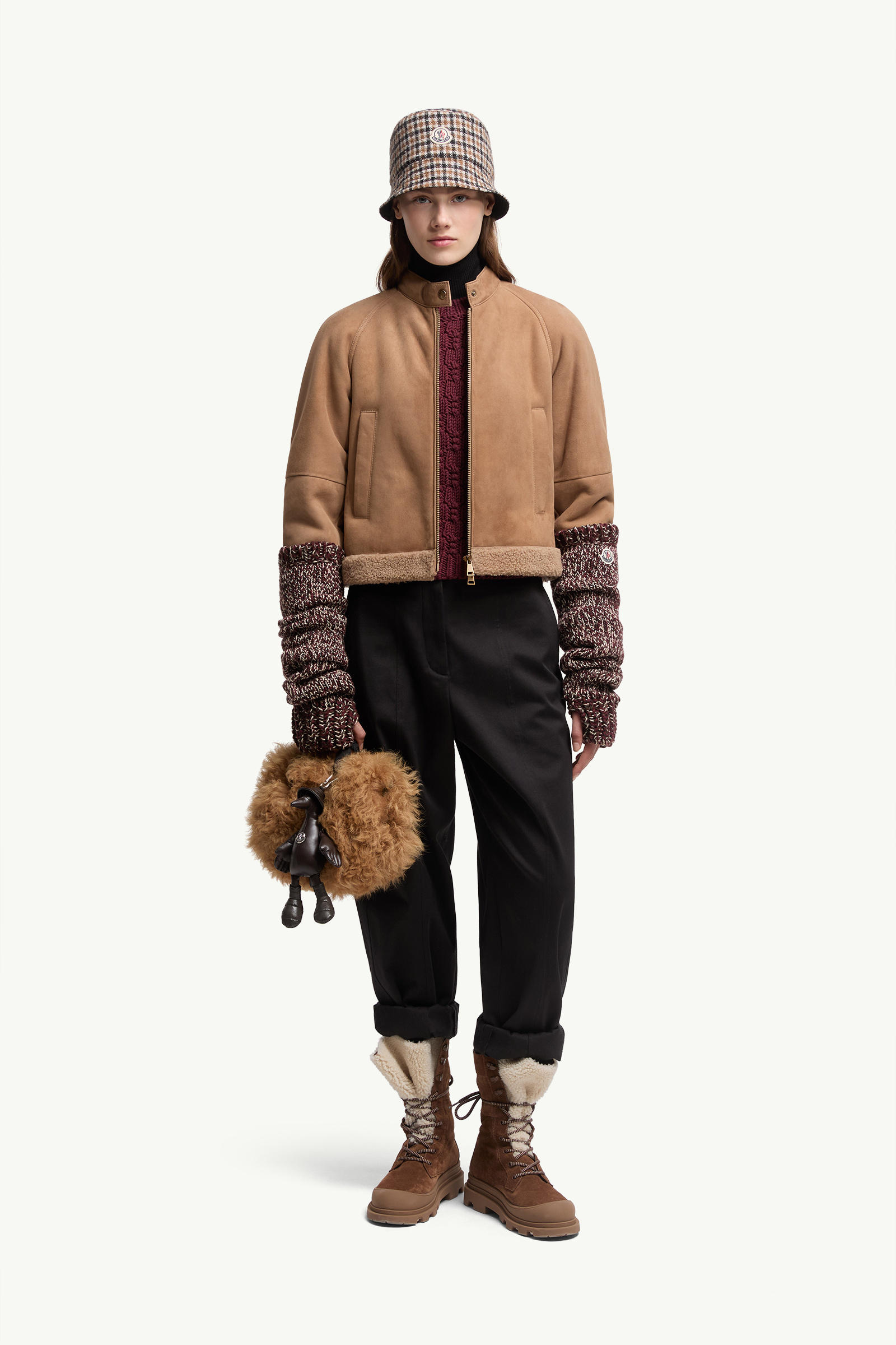 Vougeot Suede Short Down Jacket Women Beige Moncler 0