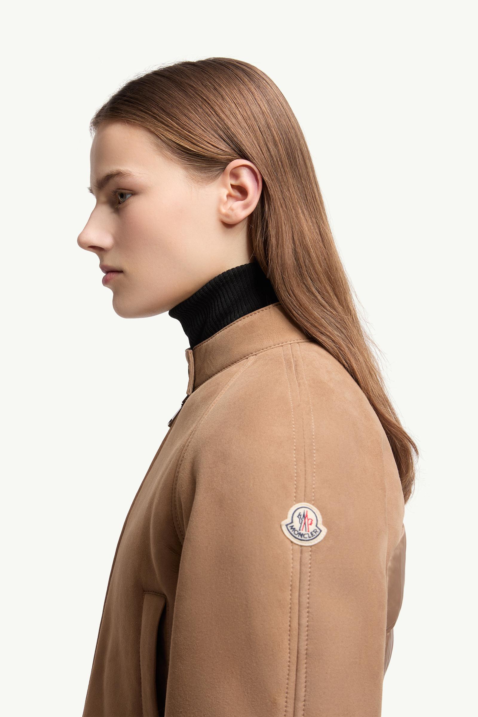 Vougeot Suede Short Down Jacket Women Beige Moncler 1