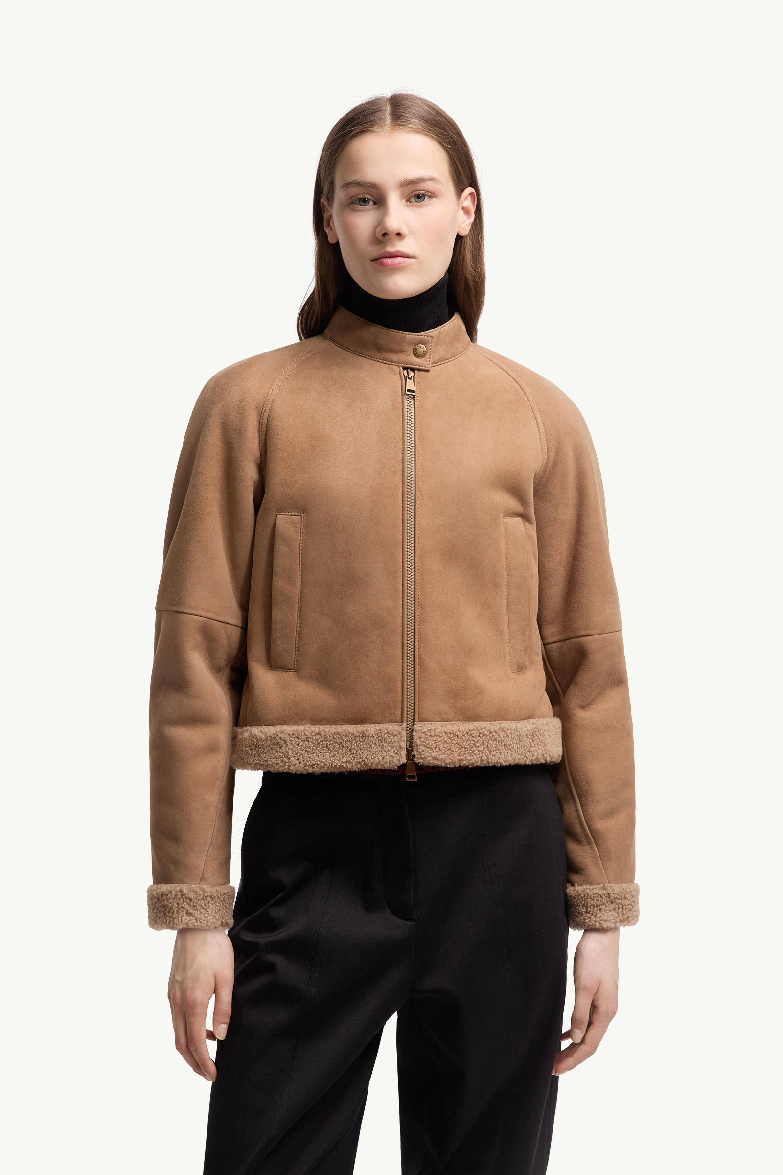 Vougeot Suede Short Down Jacket Women Beige Moncler 3