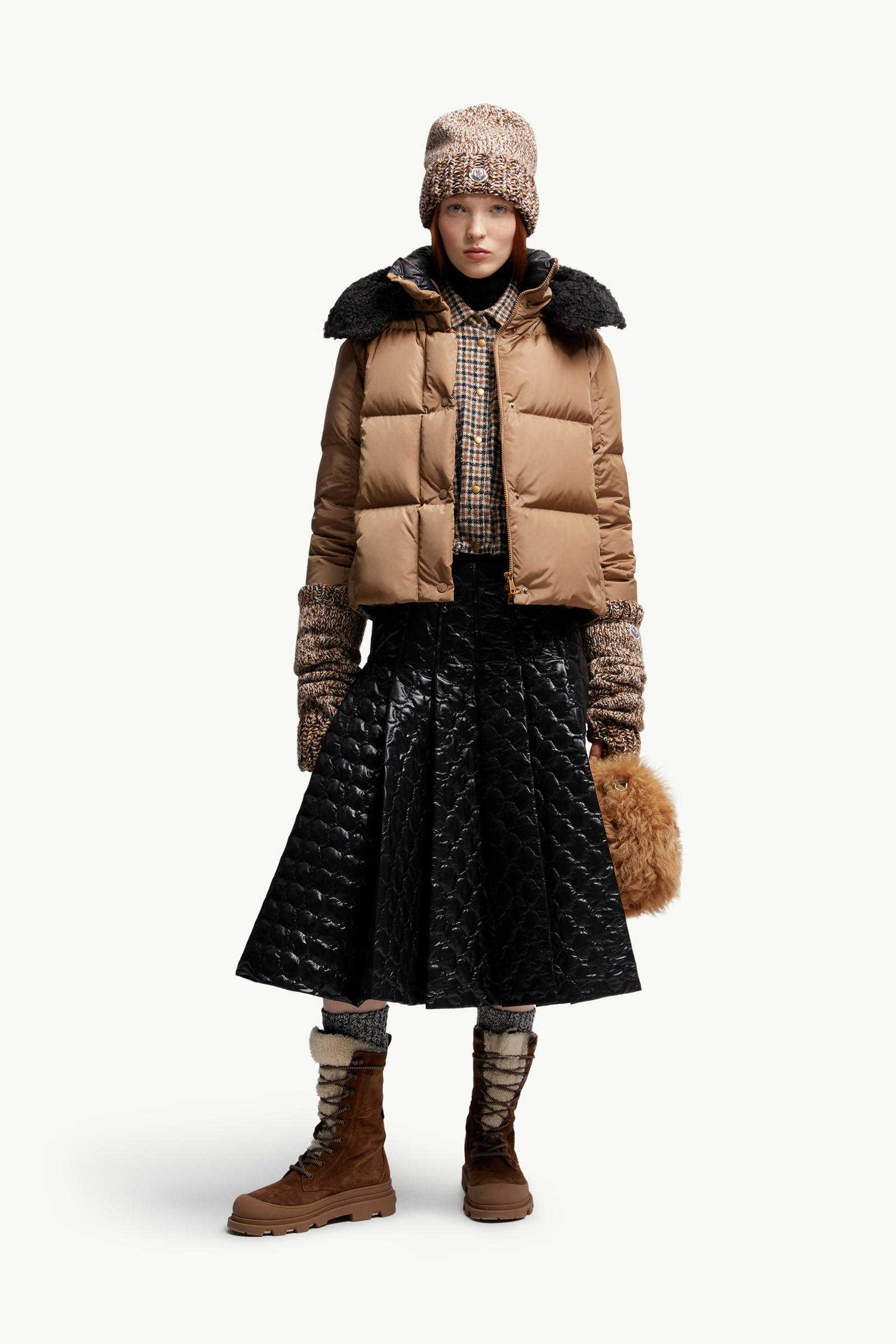 Castelnou Square-Quilted Hooded Short Down Jacket Women Camel Beige Moncler 0