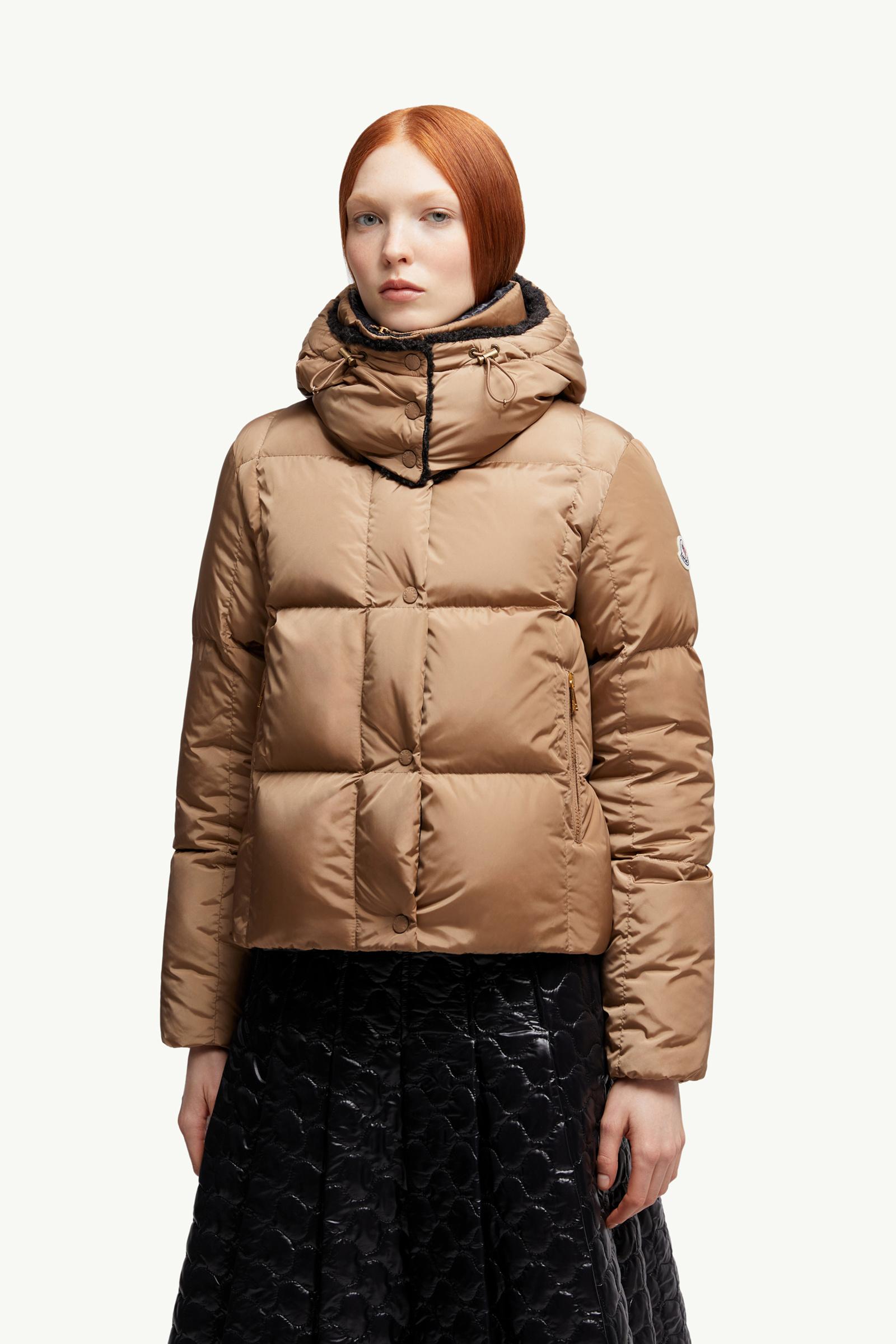 Camel Beige Castelnou Square-Quilted Hooded Short Down Jacket
