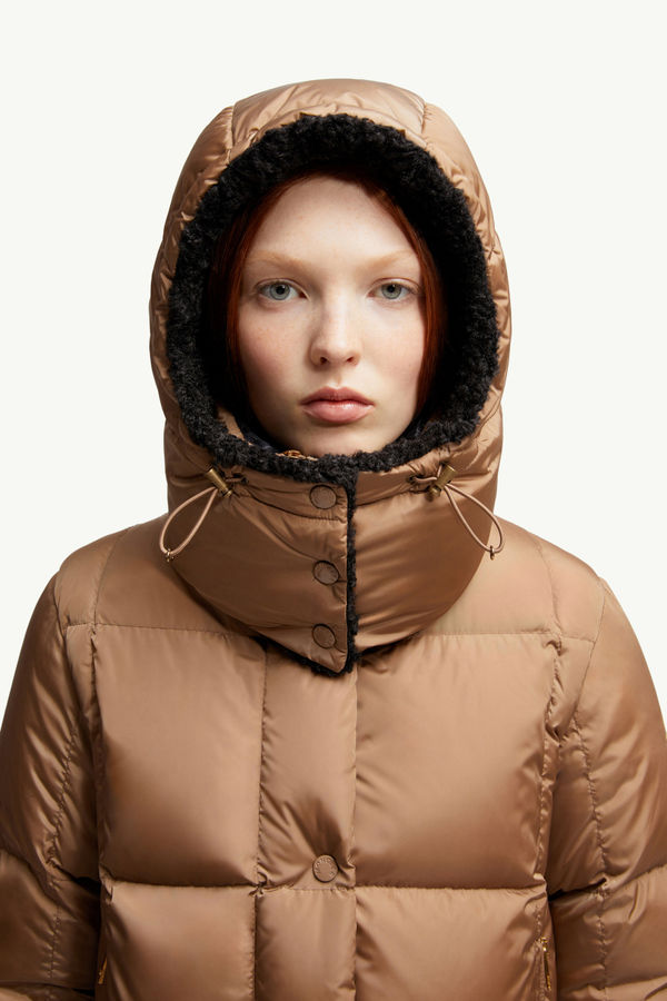 Castelnou Square-Quilted Hooded Short Down Jacket Women Camel Beige Moncler 5