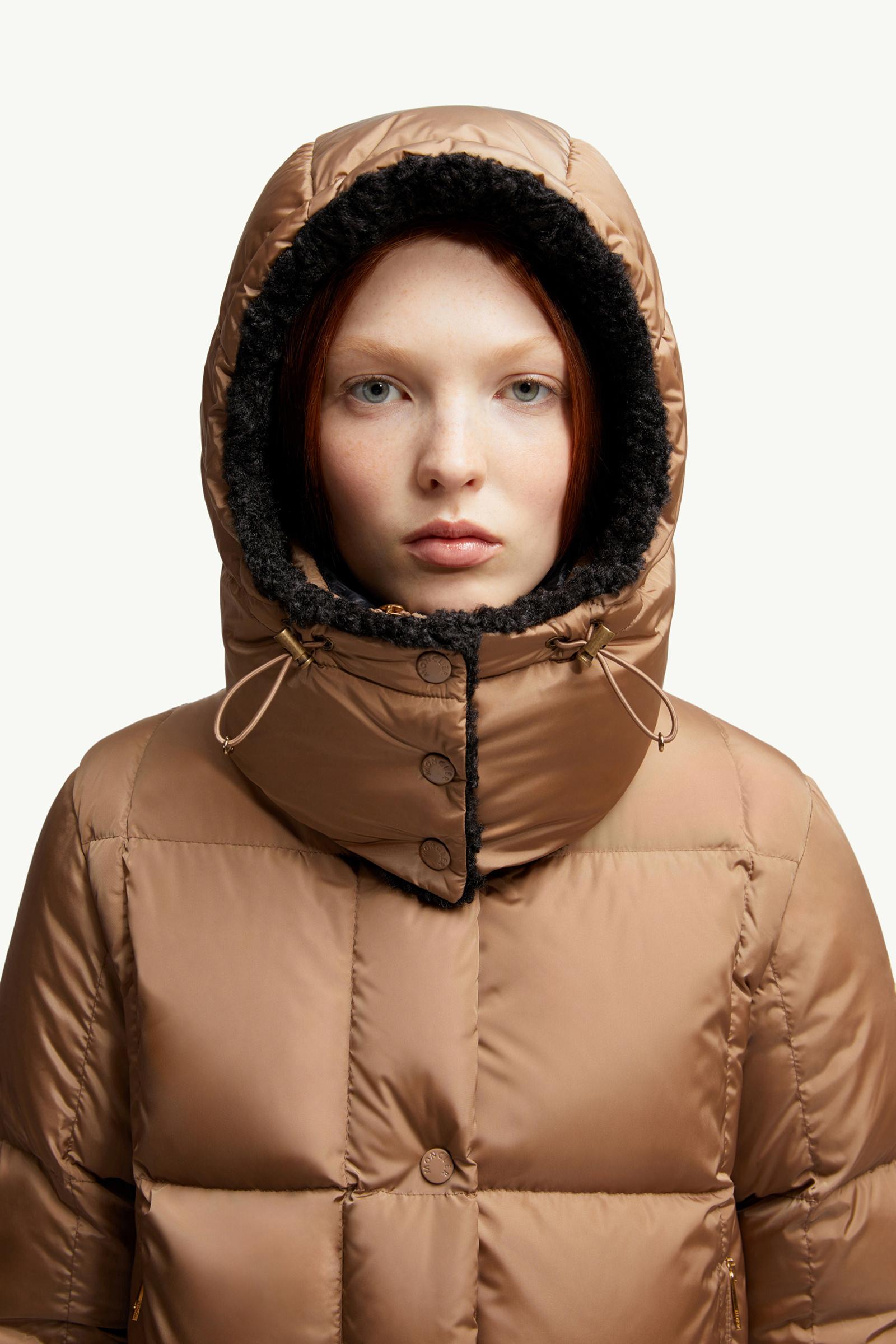 Camel Beige Castelnou Square-Quilted Hooded Short Down Jacket
