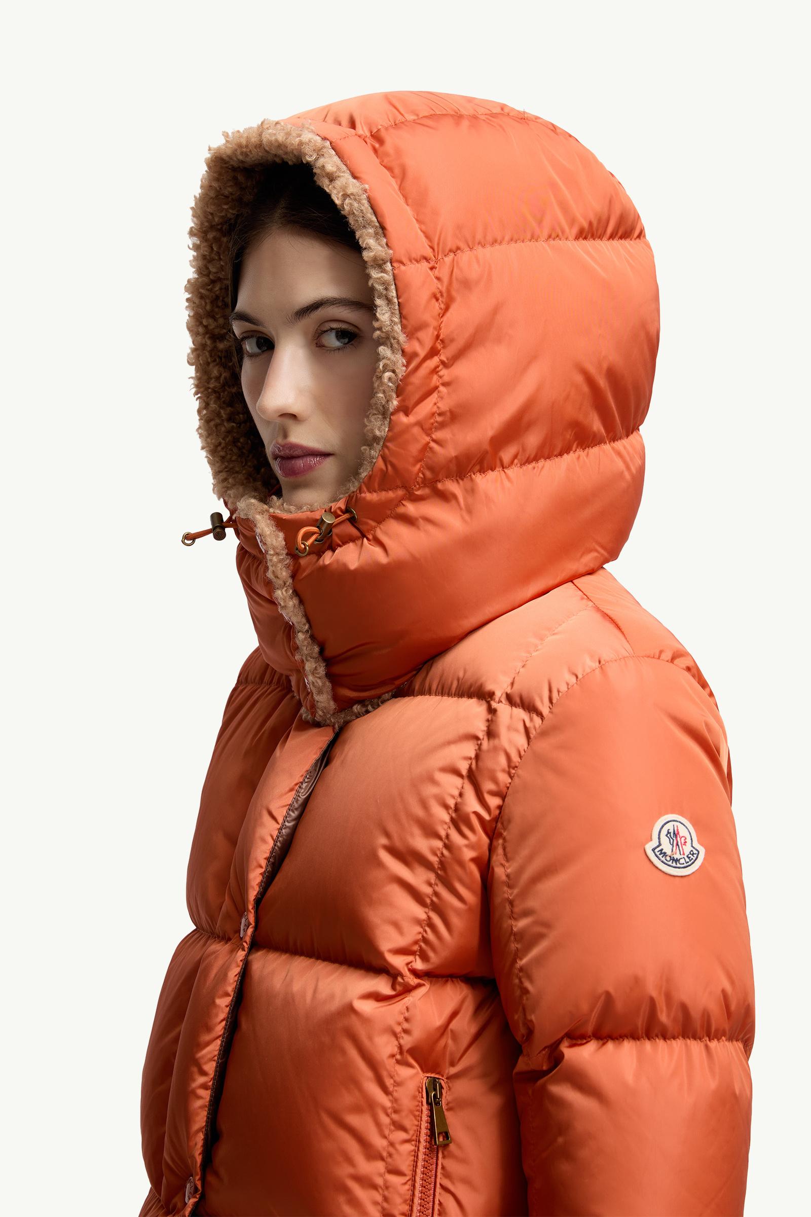 Dark Orange Castelnou Square-Quilted Hooded Short Down Jacket