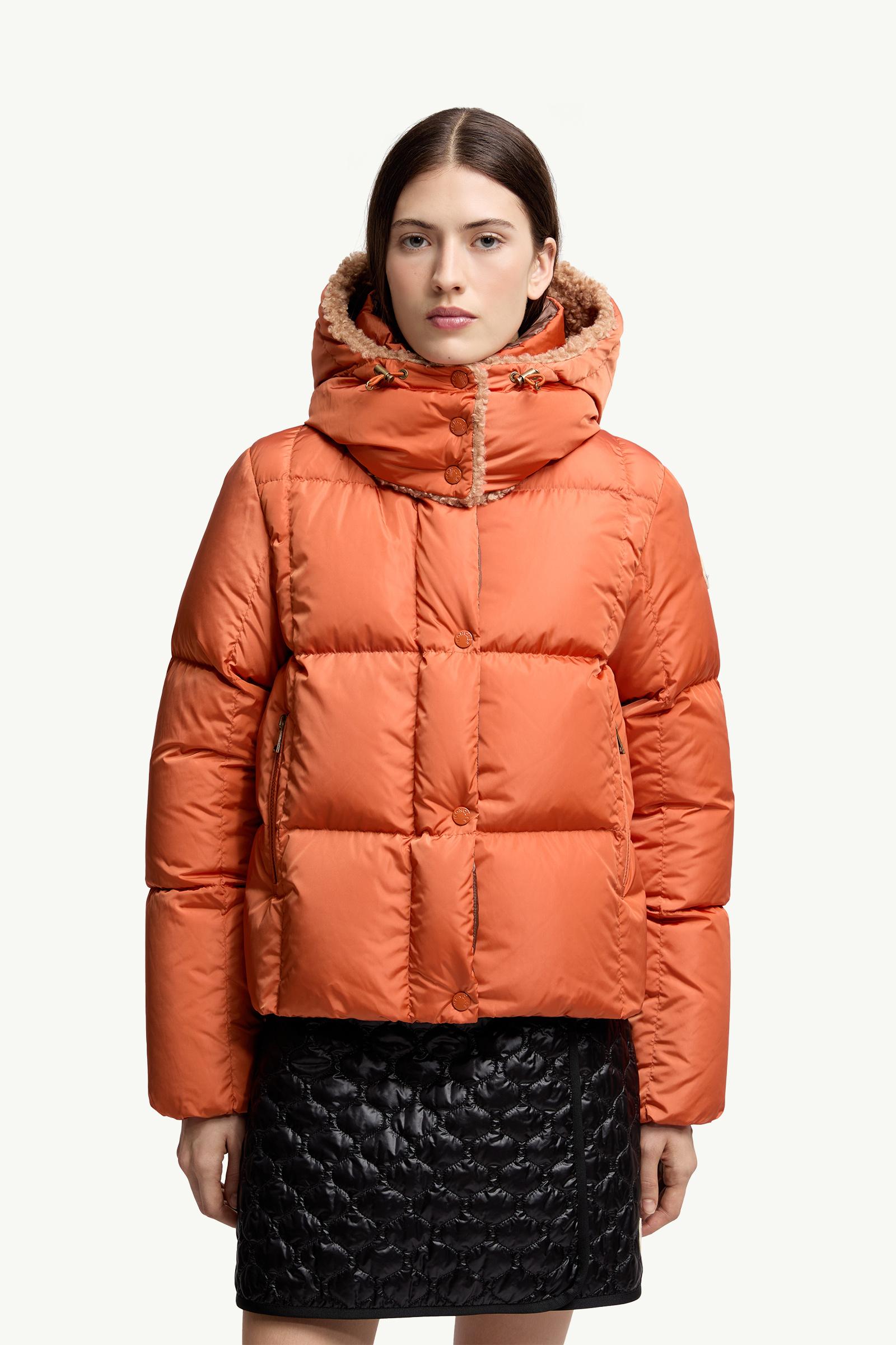 Dark Orange Castelnou Square-Quilted Hooded Short Down Jacket