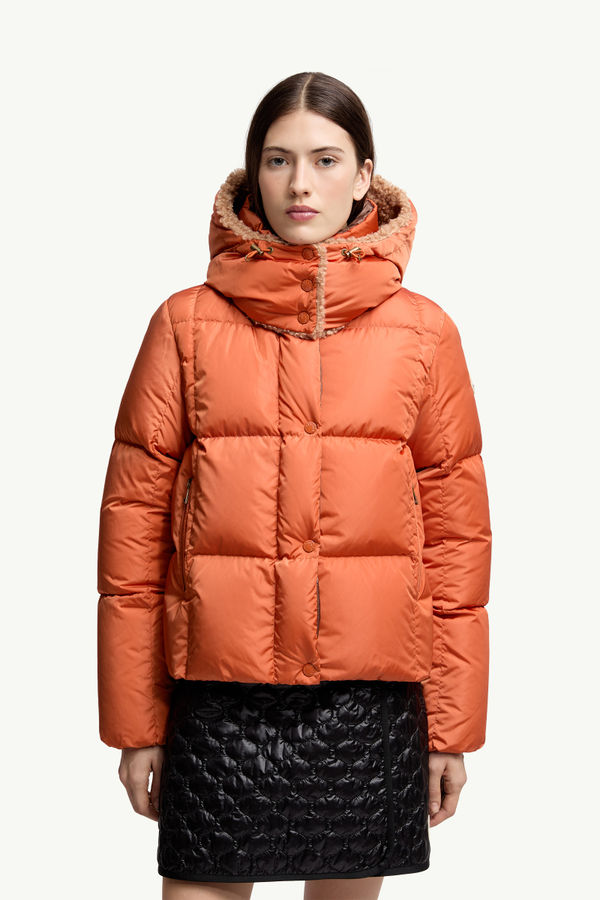 Castelnou Square-Quilted Hooded Short Down Jacket Women Dark Orange Moncler 3