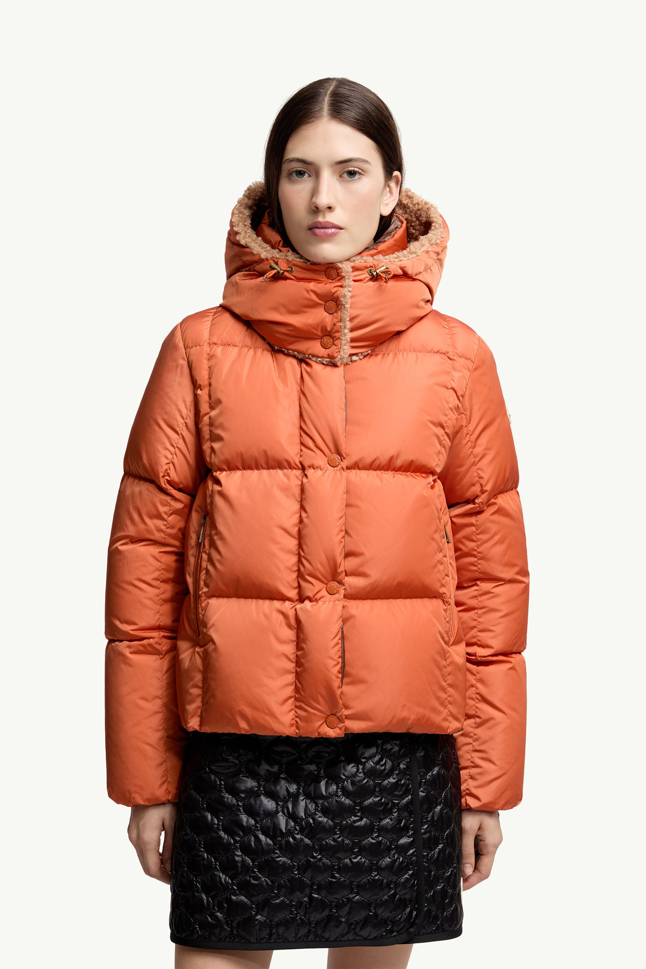 Castelnou女士方形绗缝连帽短款羽绒夹克外套 女士 深橙色 Moncler 3