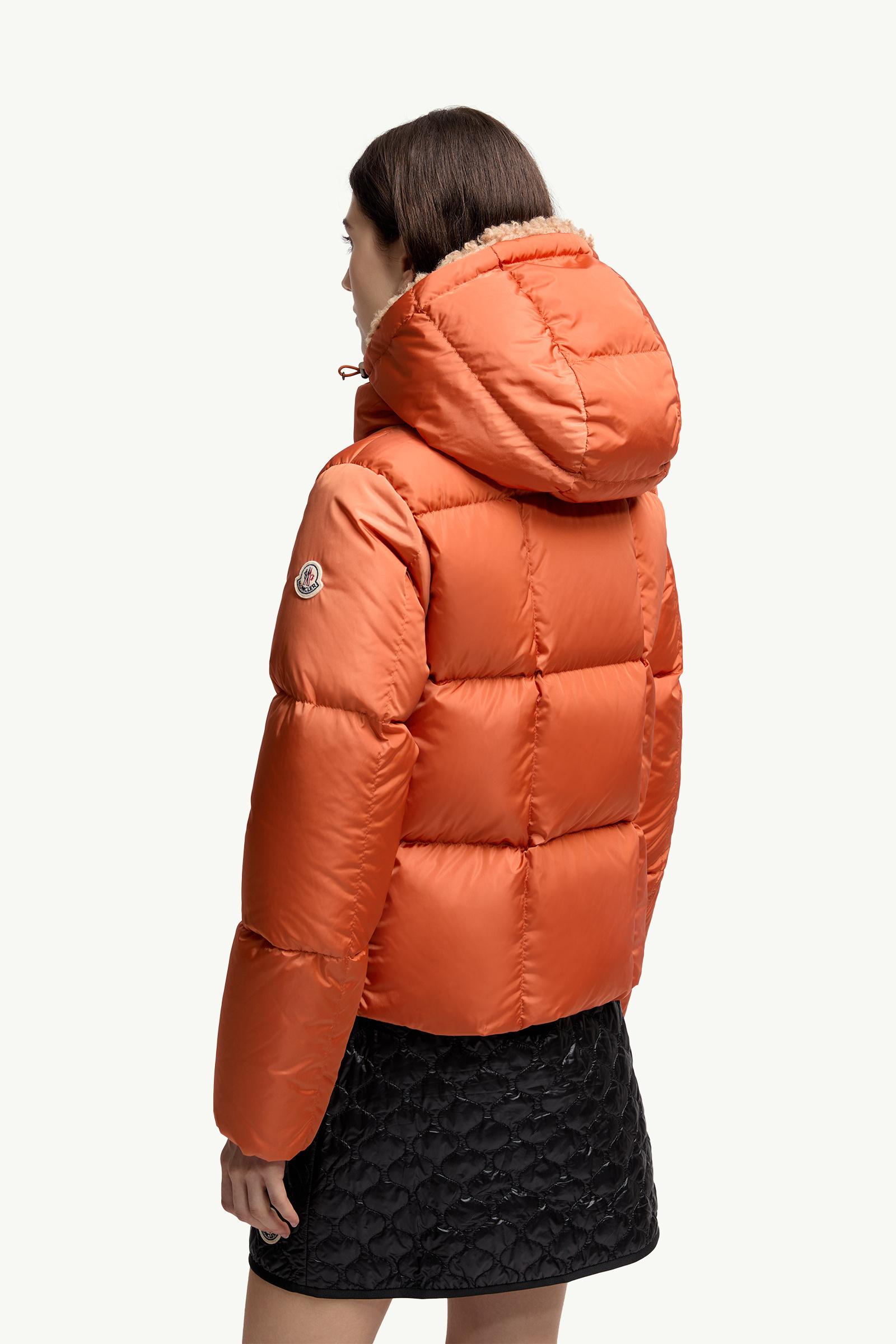 Dark Orange Castelnou Square-Quilted Hooded Short Down Jacket