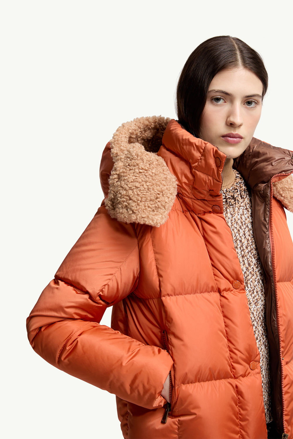 Castelnou Square-Quilted Hooded Short Down Jacket Women Dark Orange Moncler 6