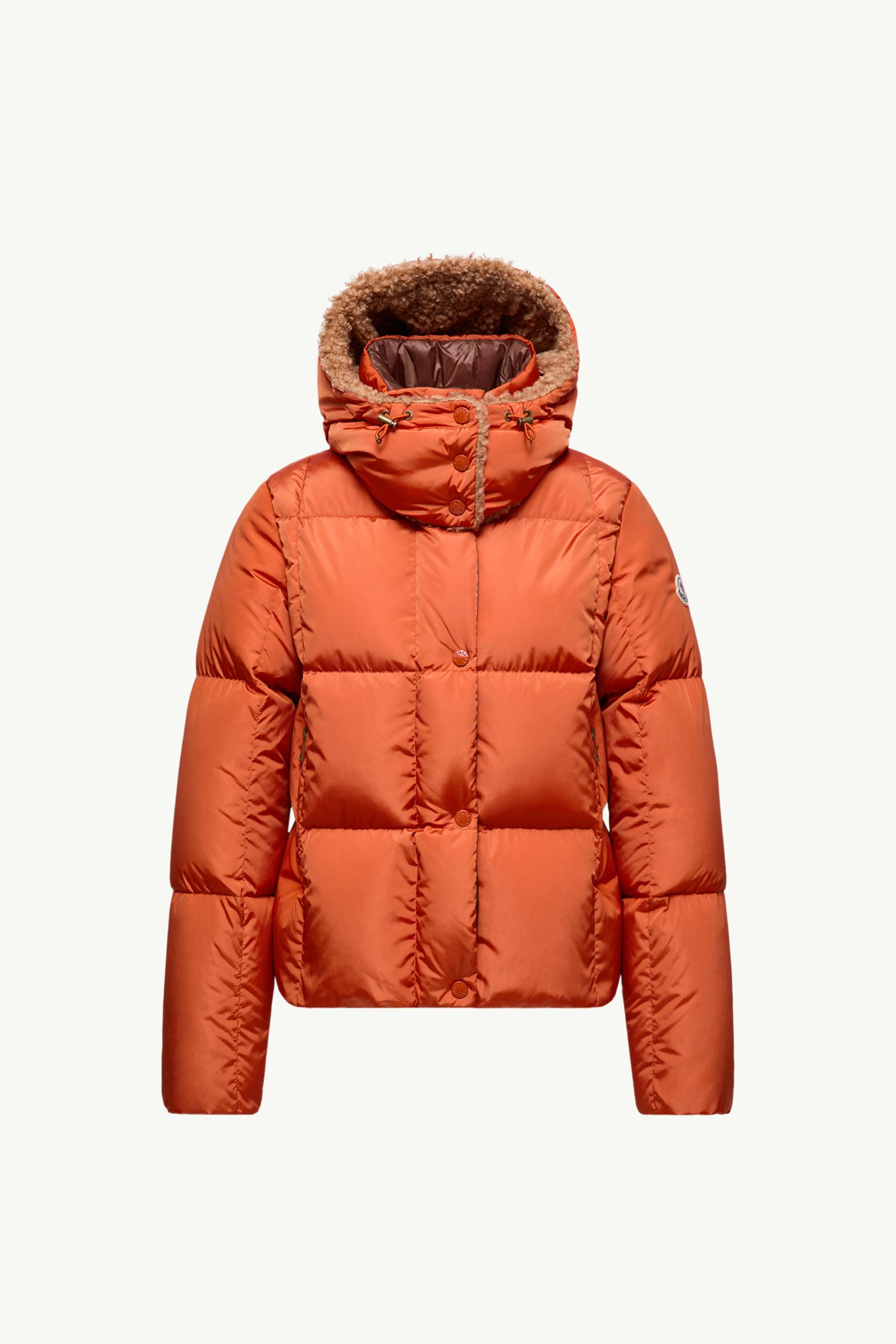 Dark Orange Castelnou Square-Quilted Hooded Short Down Jacket