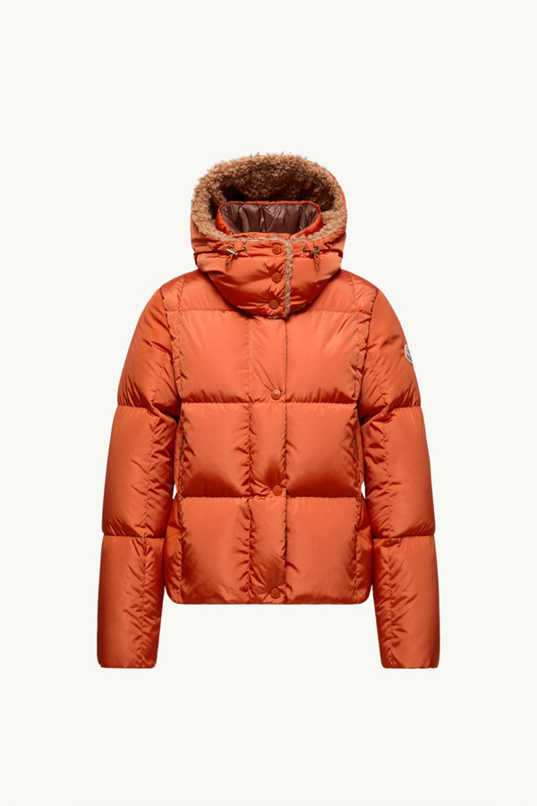 Castelnou Square-Quilted Hooded Short Down Jacket Women Dark Orange Moncler 2