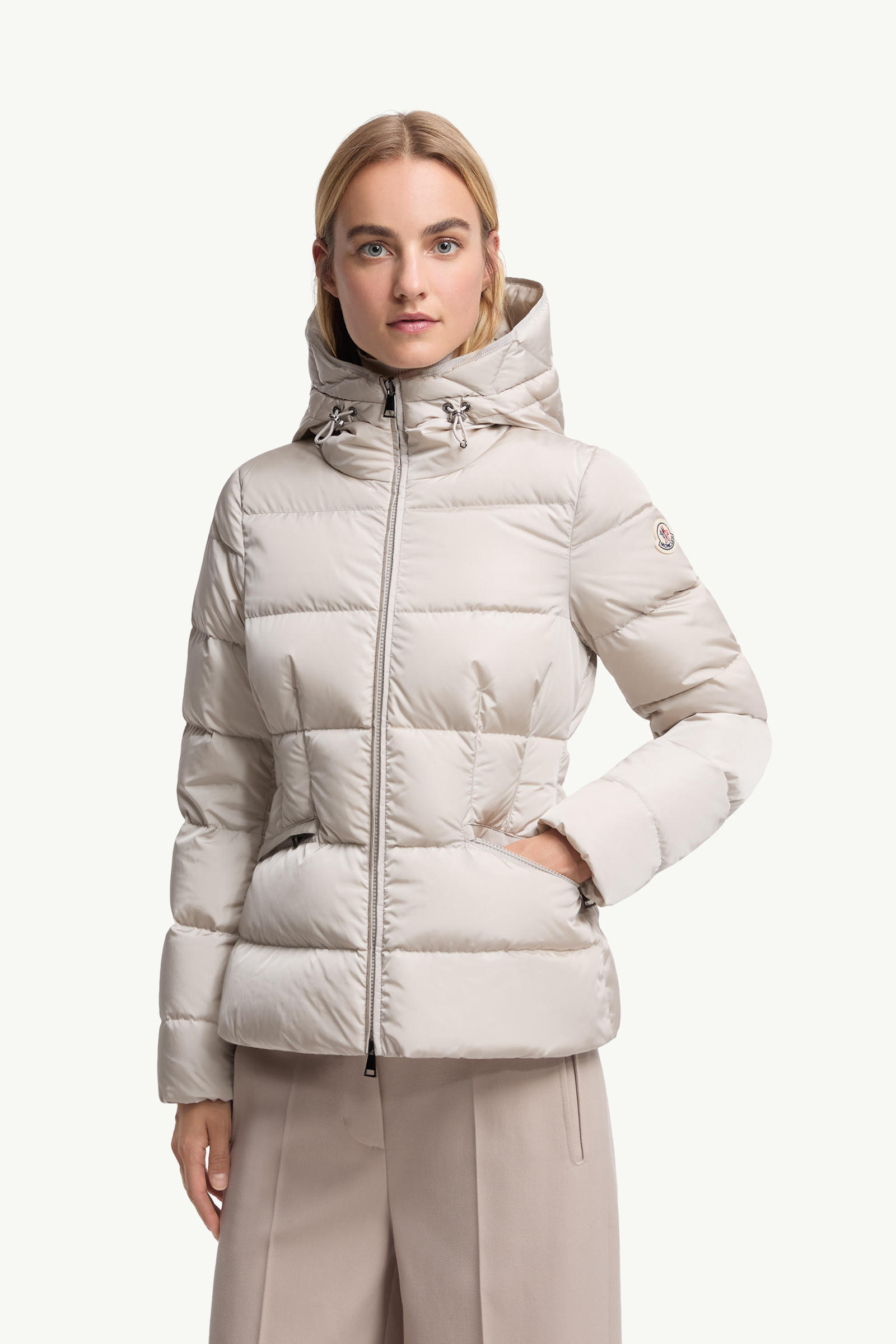 Avoce Hooded Short Down Jacket Women Beige Moncler 3