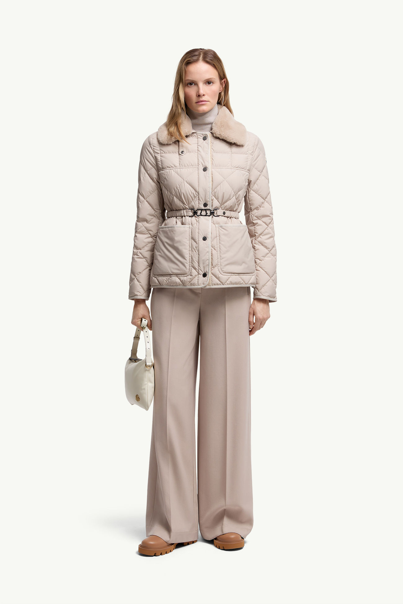 Cygne kurze Daunenjacke mit Kunstfellbesatz Damen Beige Moncler 0