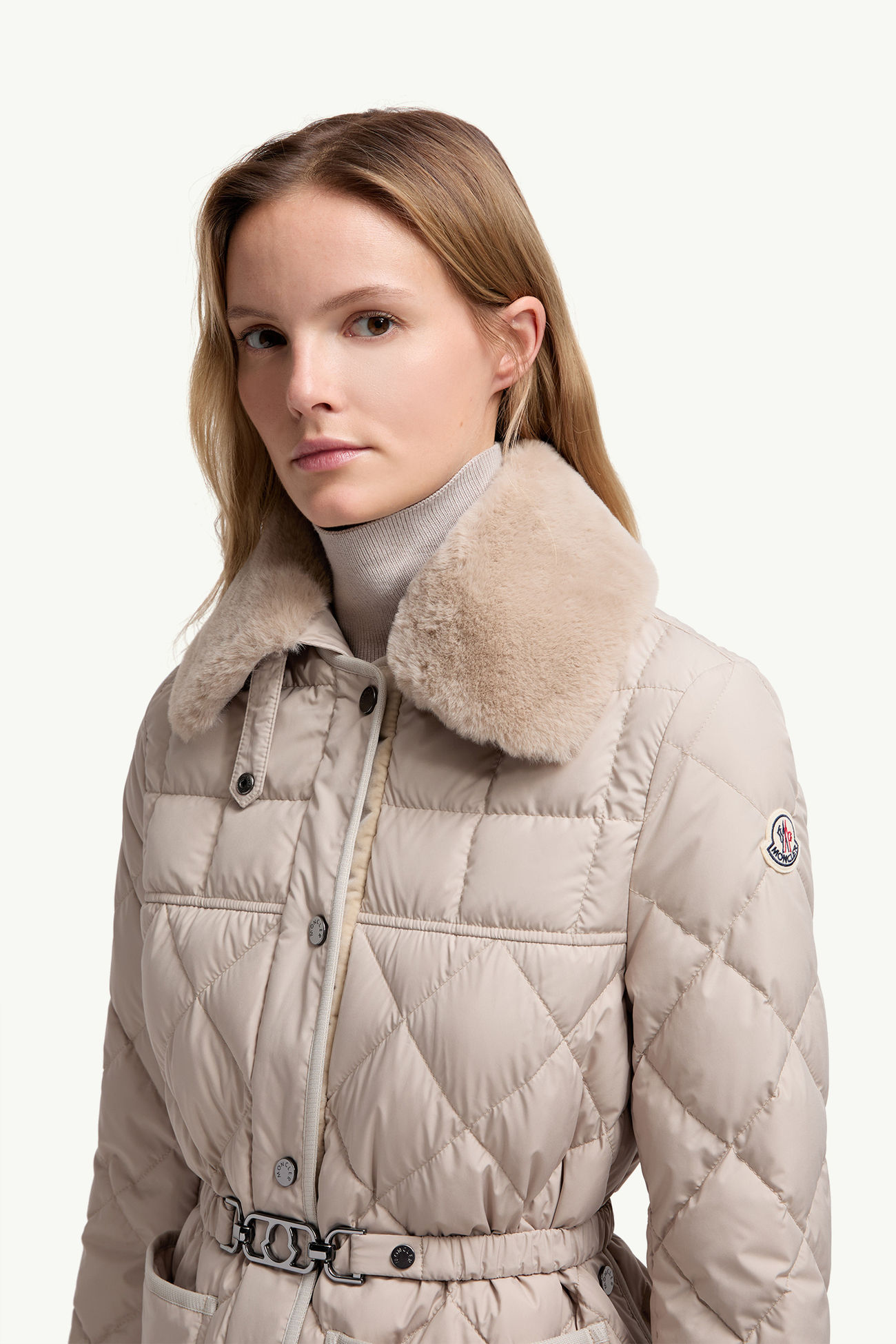 Cygne Faux Fur-Trimmed Short Down Jacket Women Beige Moncler 1