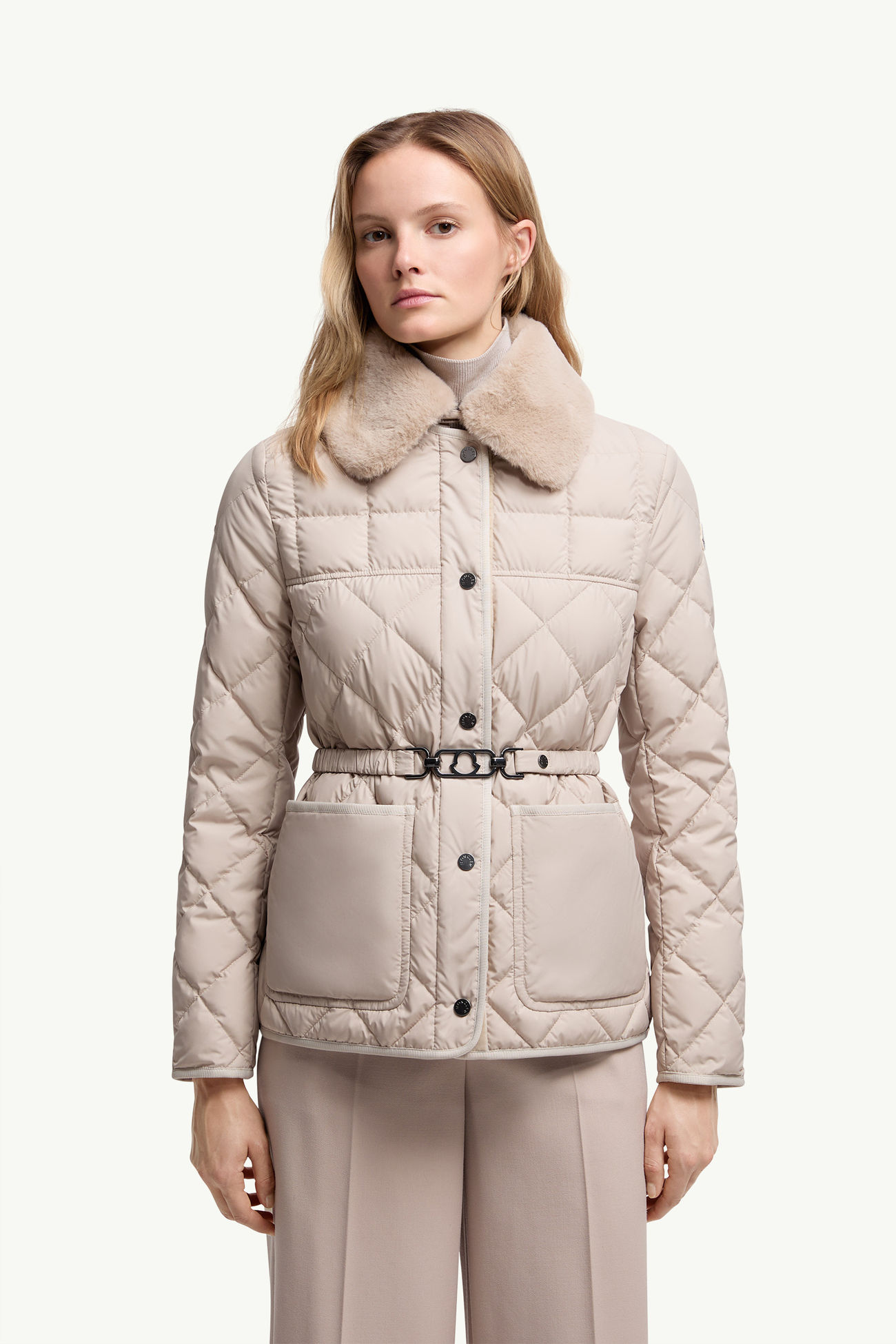 Cygne kurze Daunenjacke mit Kunstfellbesatz Damen Beige Moncler 3