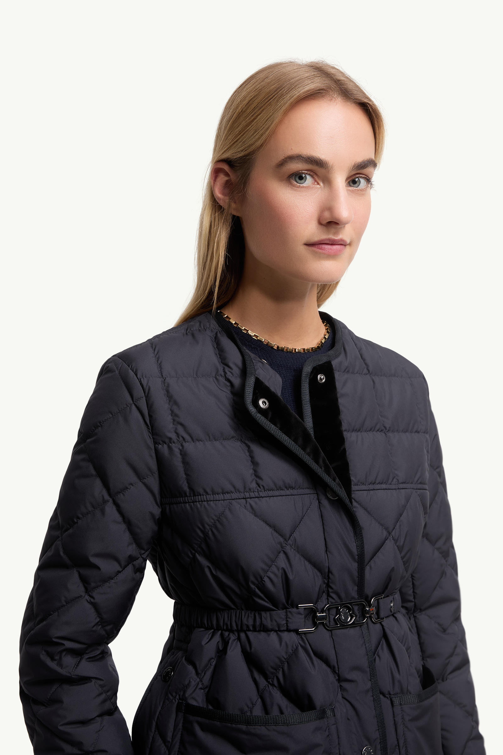 Cygne kurze Daunenjacke mit Kunstfellbesatz Damen Navyblau Moncler 5
