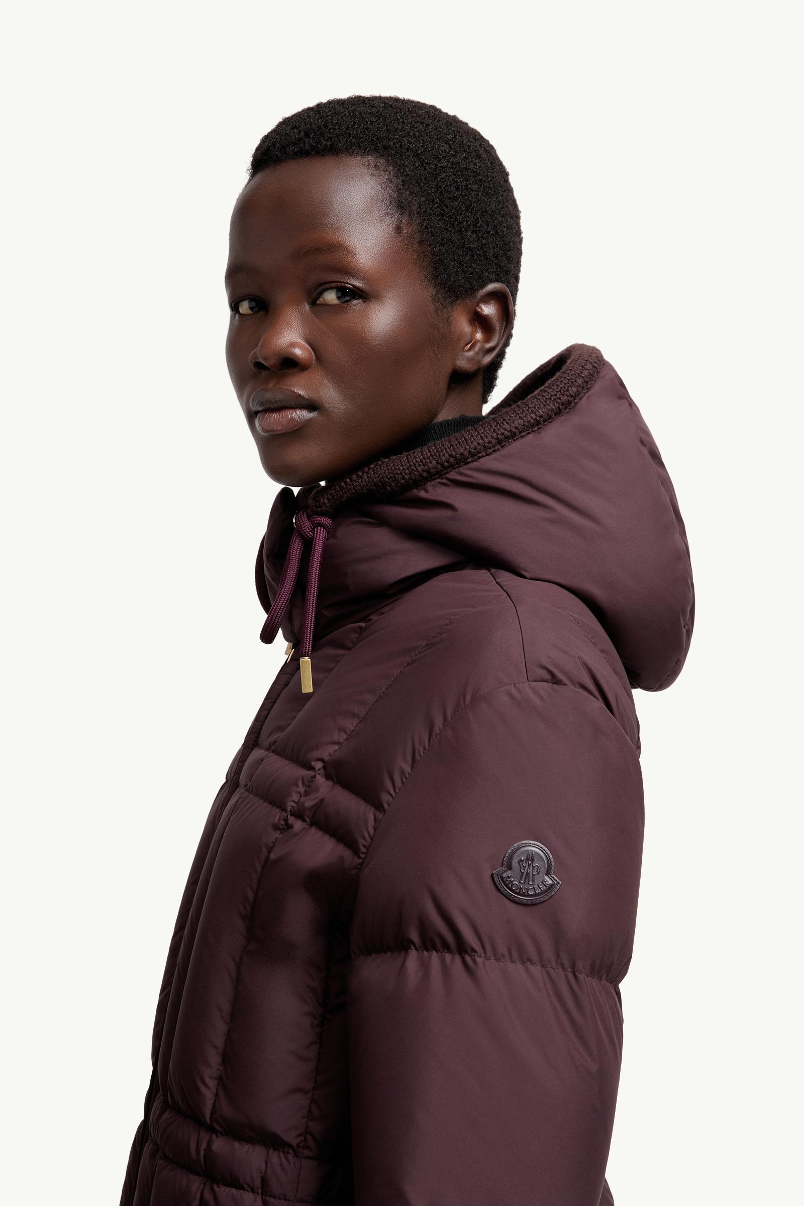 Estom Vertical-Quilted Hooded Short Down Jacket Women Grape Red Moncler 1