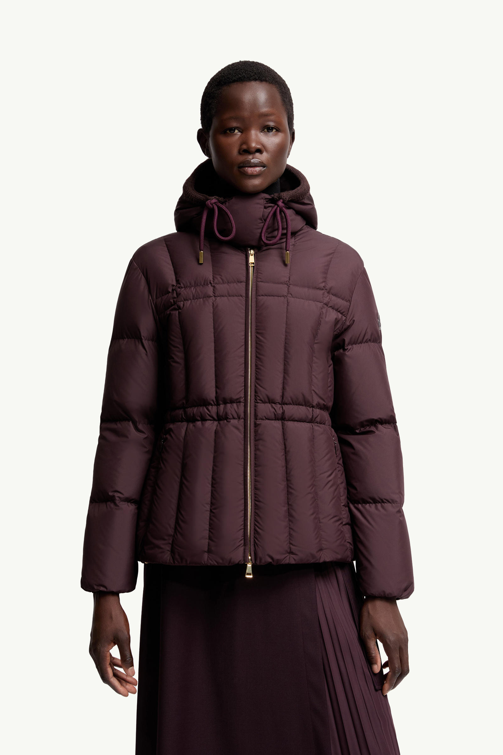 Estom Vertical-Quilted Hooded Short Down Jacket Women Grape Red Moncler 3