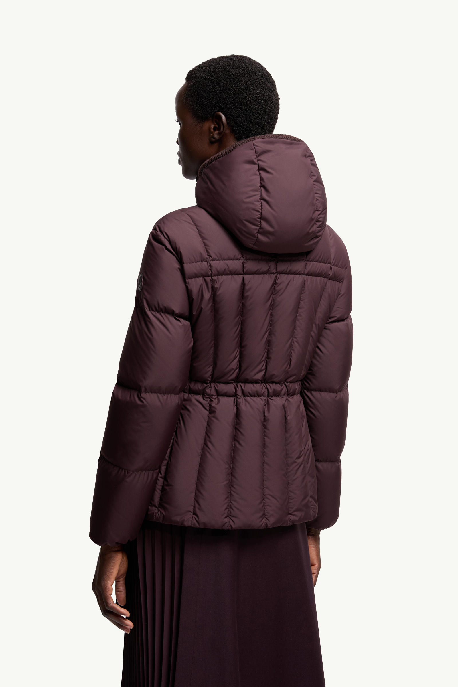 Estom Vertical-Quilted Hooded Short Down Jacket Women Grape Red Moncler 4