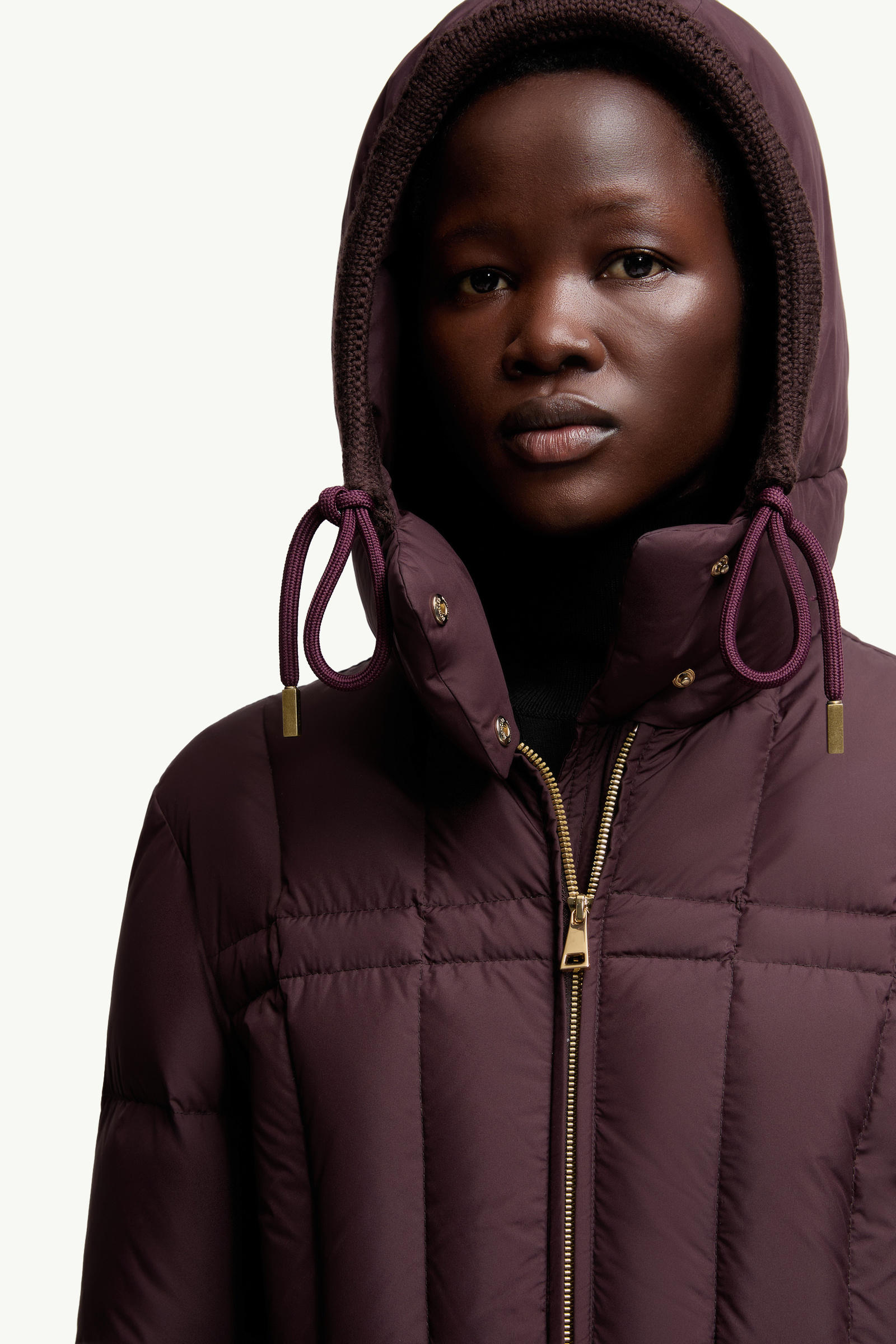 Estom Vertical-Quilted Hooded Short Down Jacket Women Grape Red Moncler 6