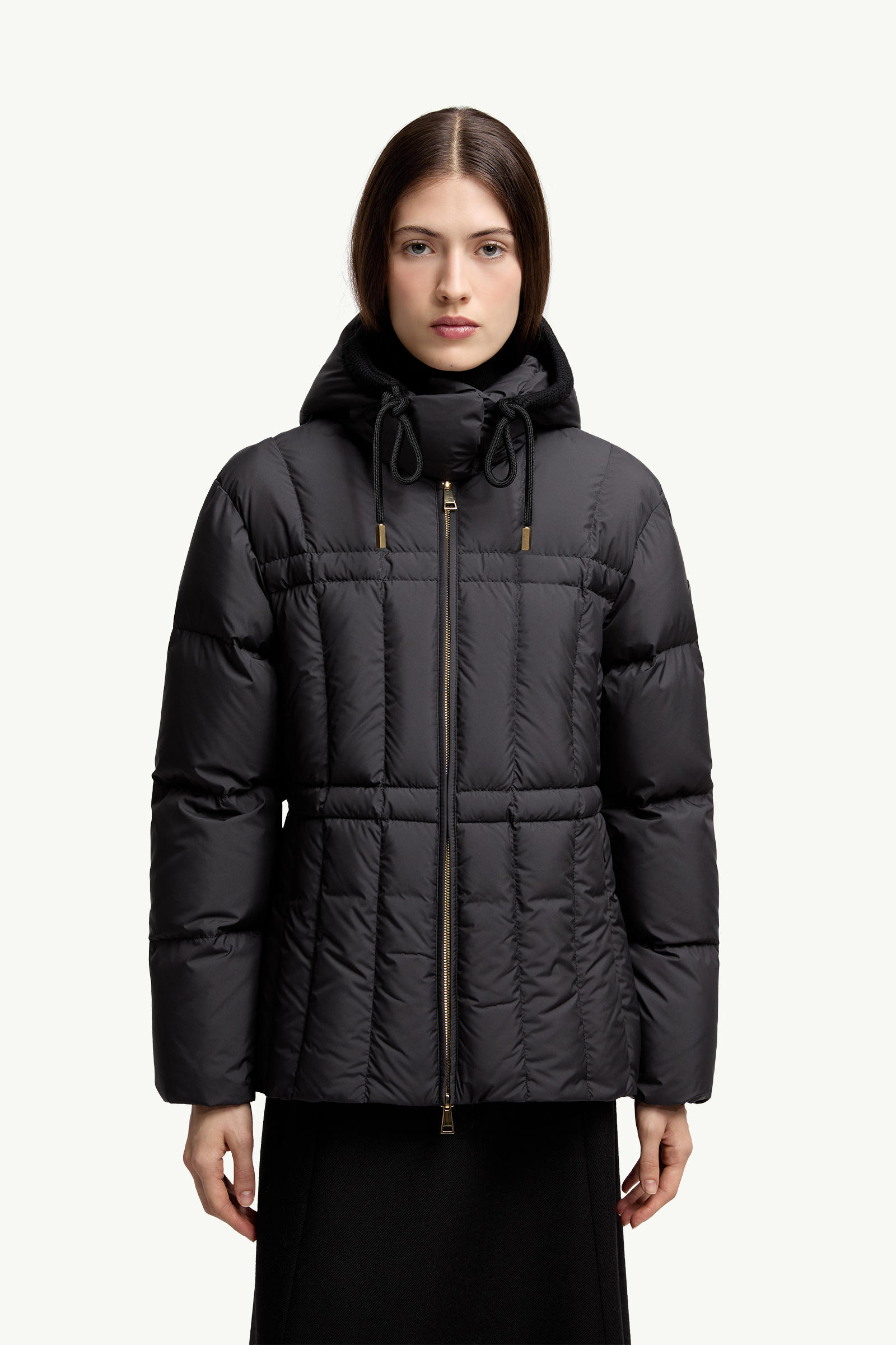 Estom Vertical-Quilted Hooded Short Down Jacket Women Black Moncler 3