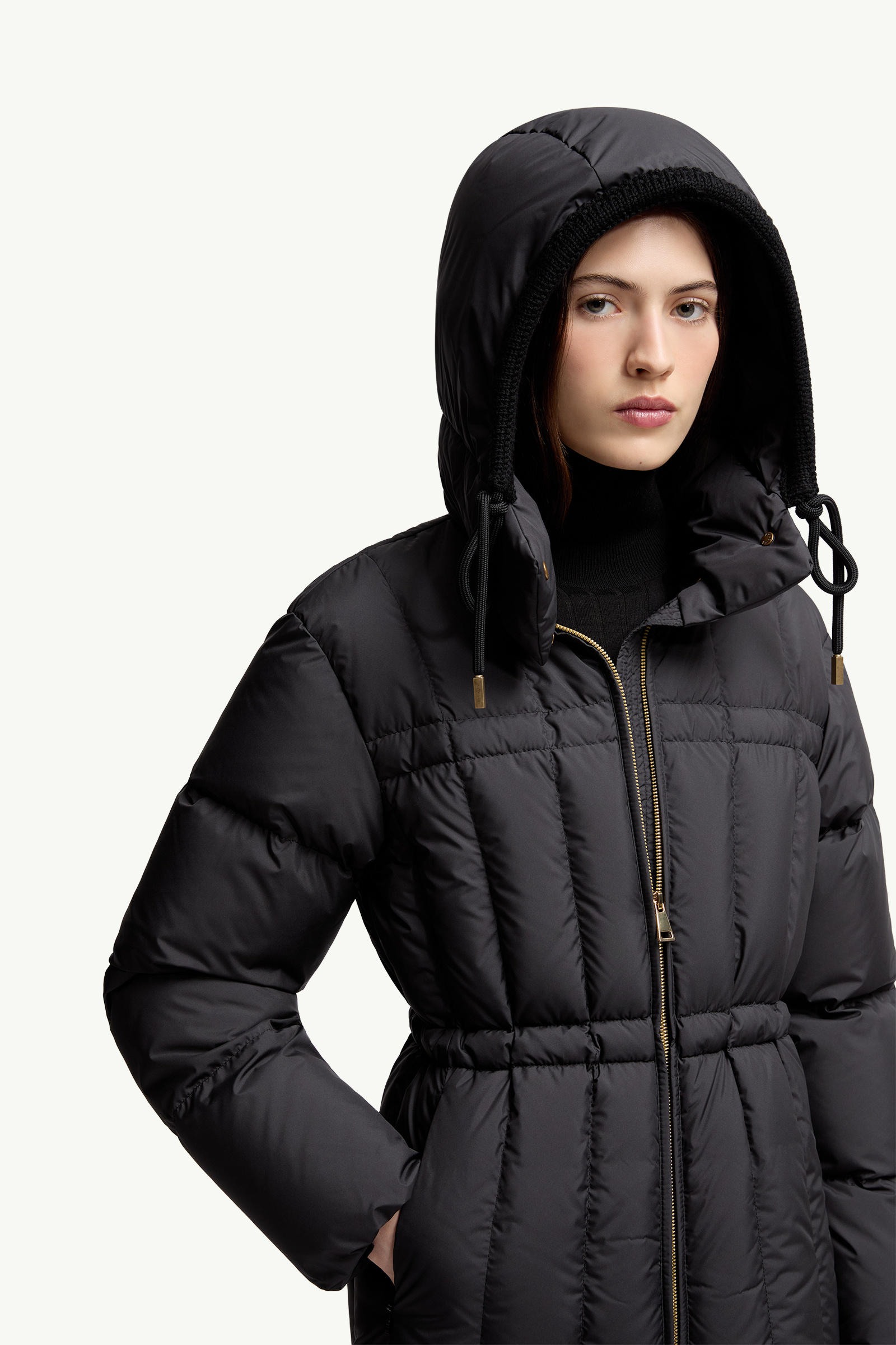 Estom Vertical-Quilted Hooded Short Down Jacket Women Black Moncler 5