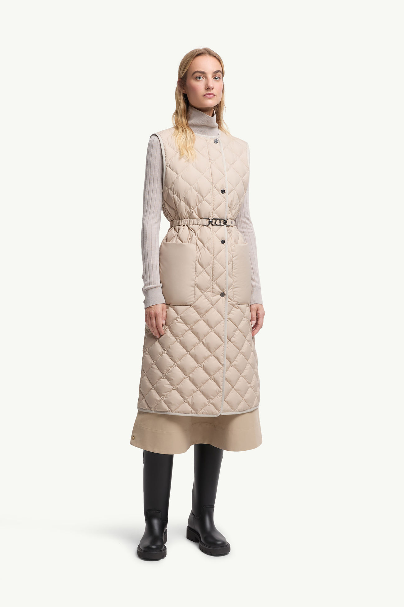 Butor rautenförmig gesteppte lange Daunenweste Damen Beige Moncler 3