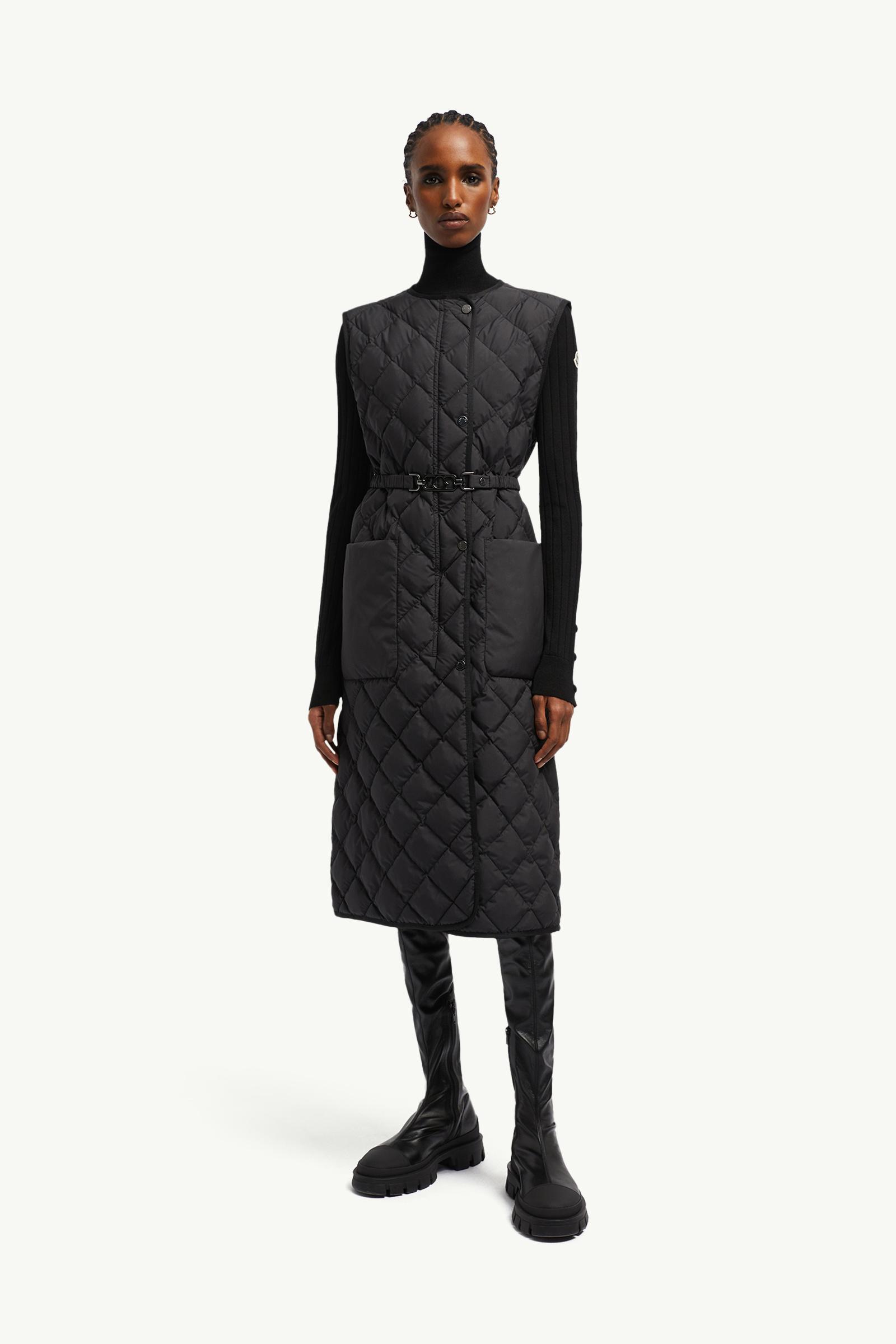 Black Butor Diamond-Quilted Long Down Vest - Vests for Women