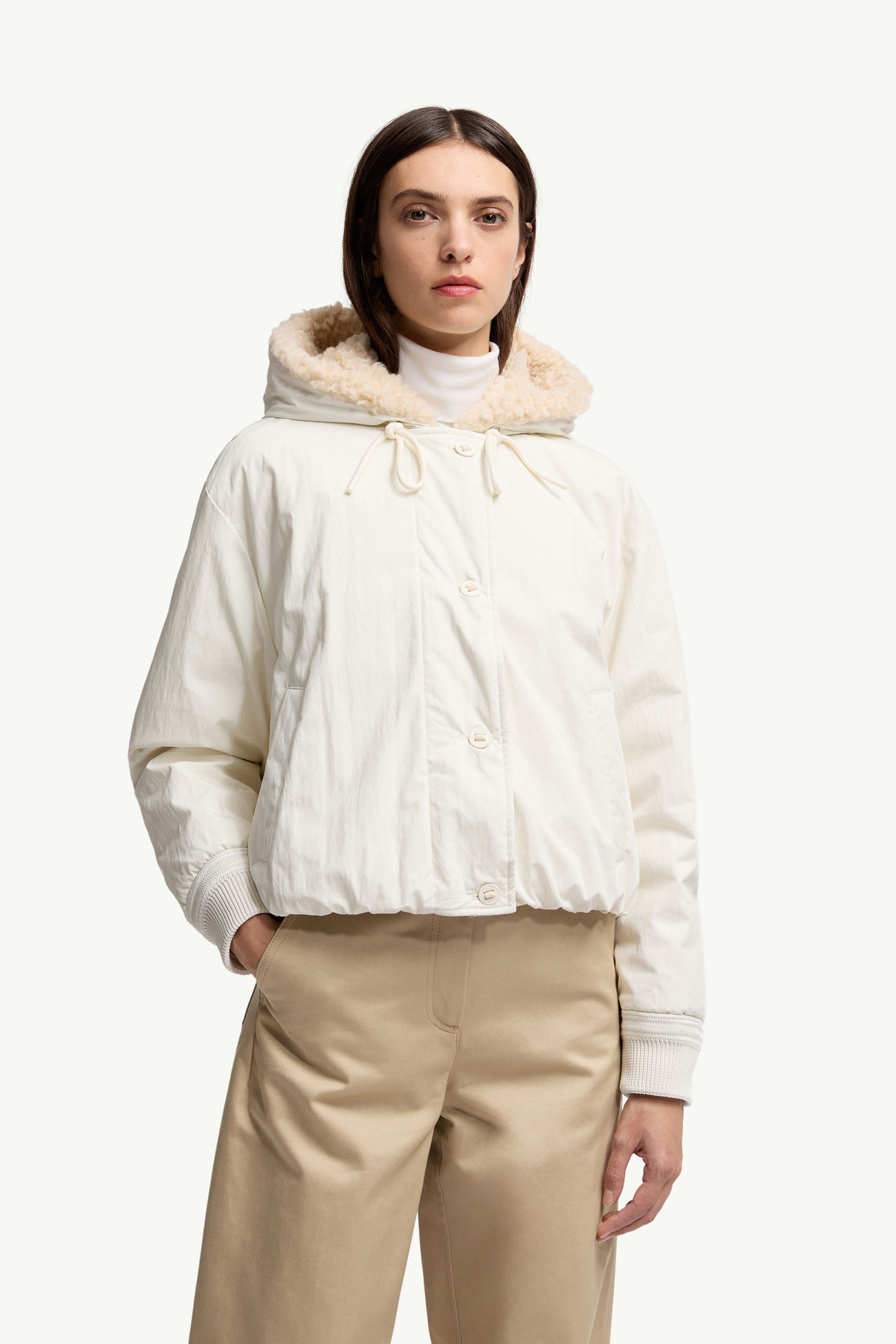 Nisiro女士泰迪绒风格饰边连帽短款羽绒夹克外套 女士 象牙白 Moncler 3