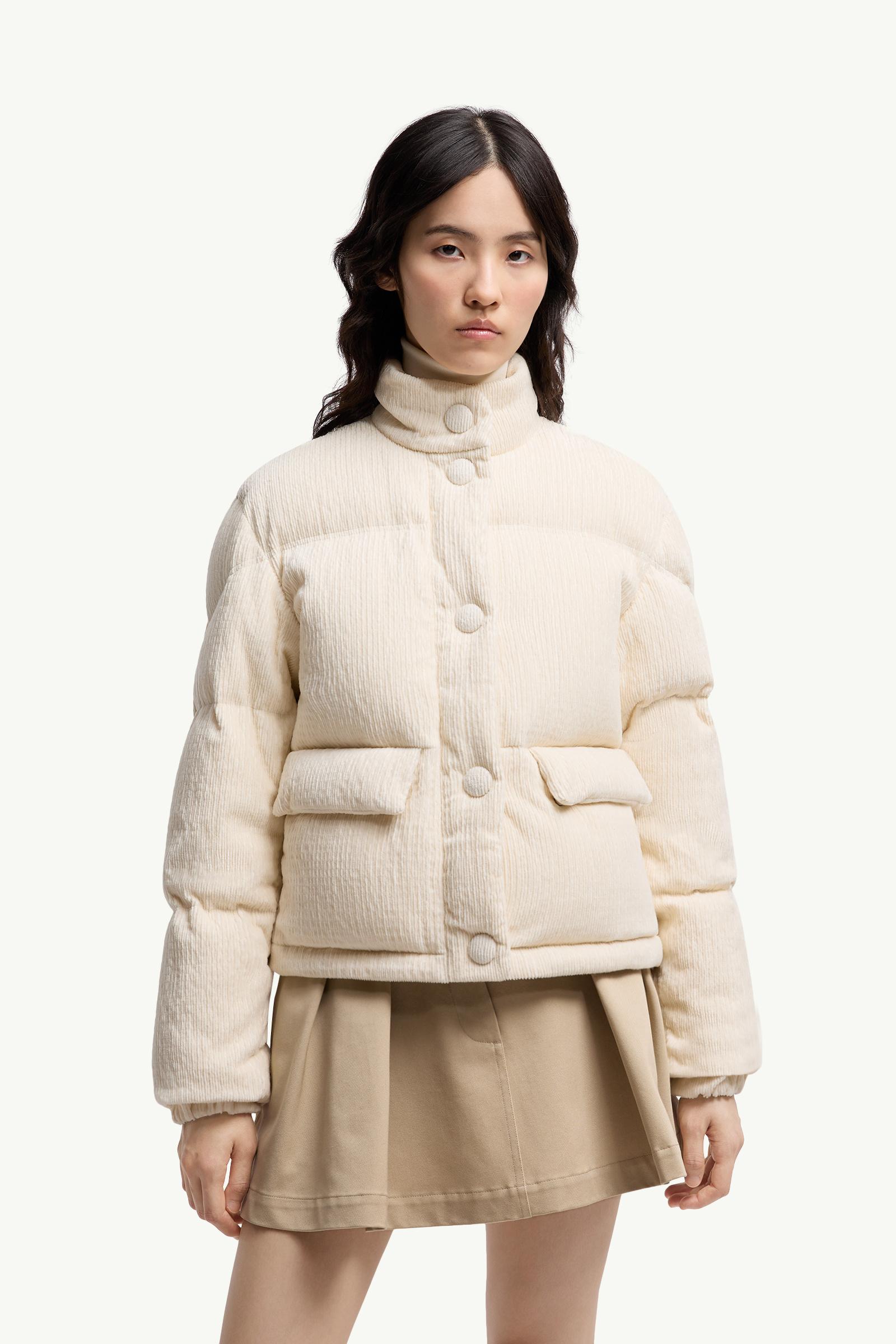 White Ivory Aliminia Velvet Short Down Jacket - Short Down Jackets