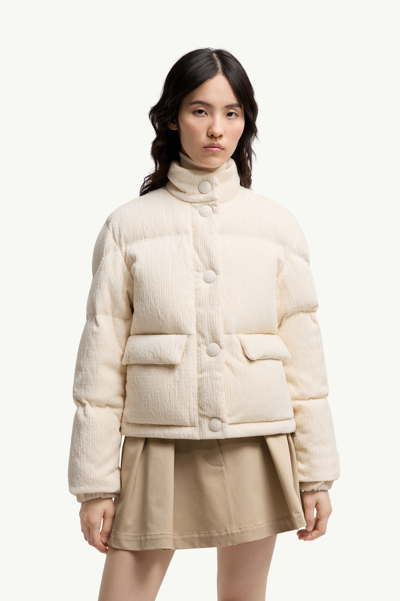 Piumino Corto Aliminia in Velluto Donna Bianco Avorio Moncler 3