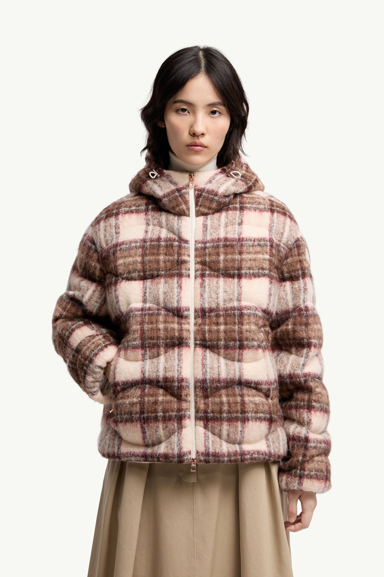 Cervi羊毛混紡連帽短身羽絨外套 女士 米色和粉紅色 Moncler 3