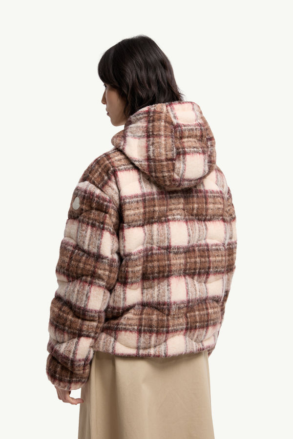 Cervi Wool Blend Hooded Short Down Jacket Women Beige & Pink Moncler 4