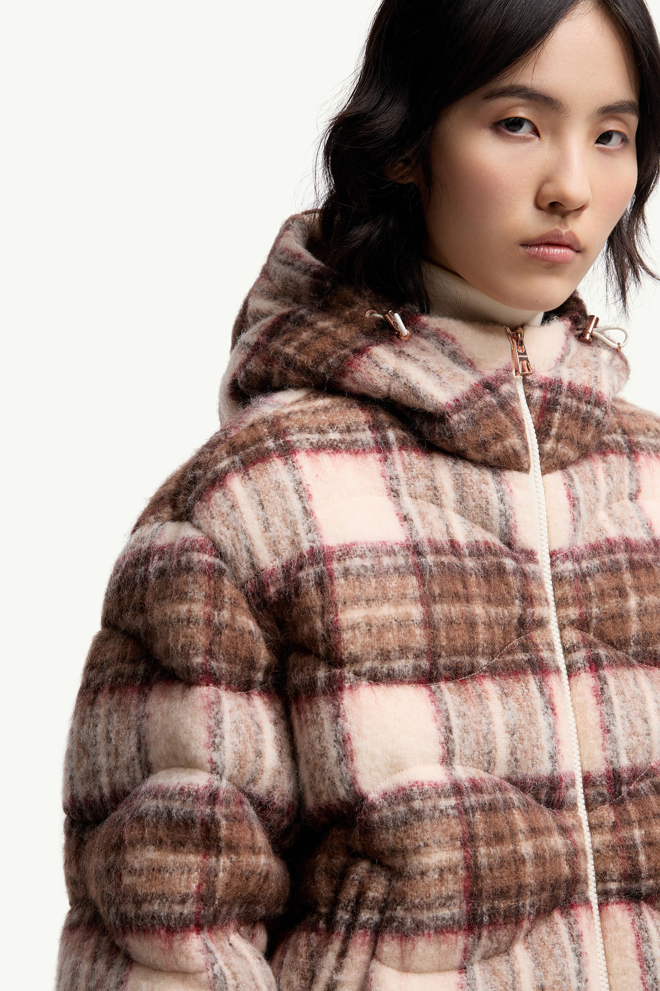 Cervi Wool Blend Hooded Short Down Jacket Women Beige & Pink Moncler 5