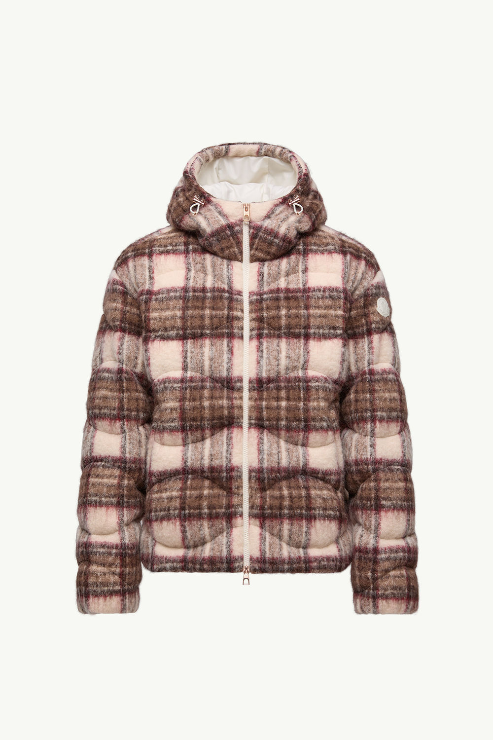 Cervi Wool Blend Hooded Short Down Jacket Women Beige & Pink Moncler 2