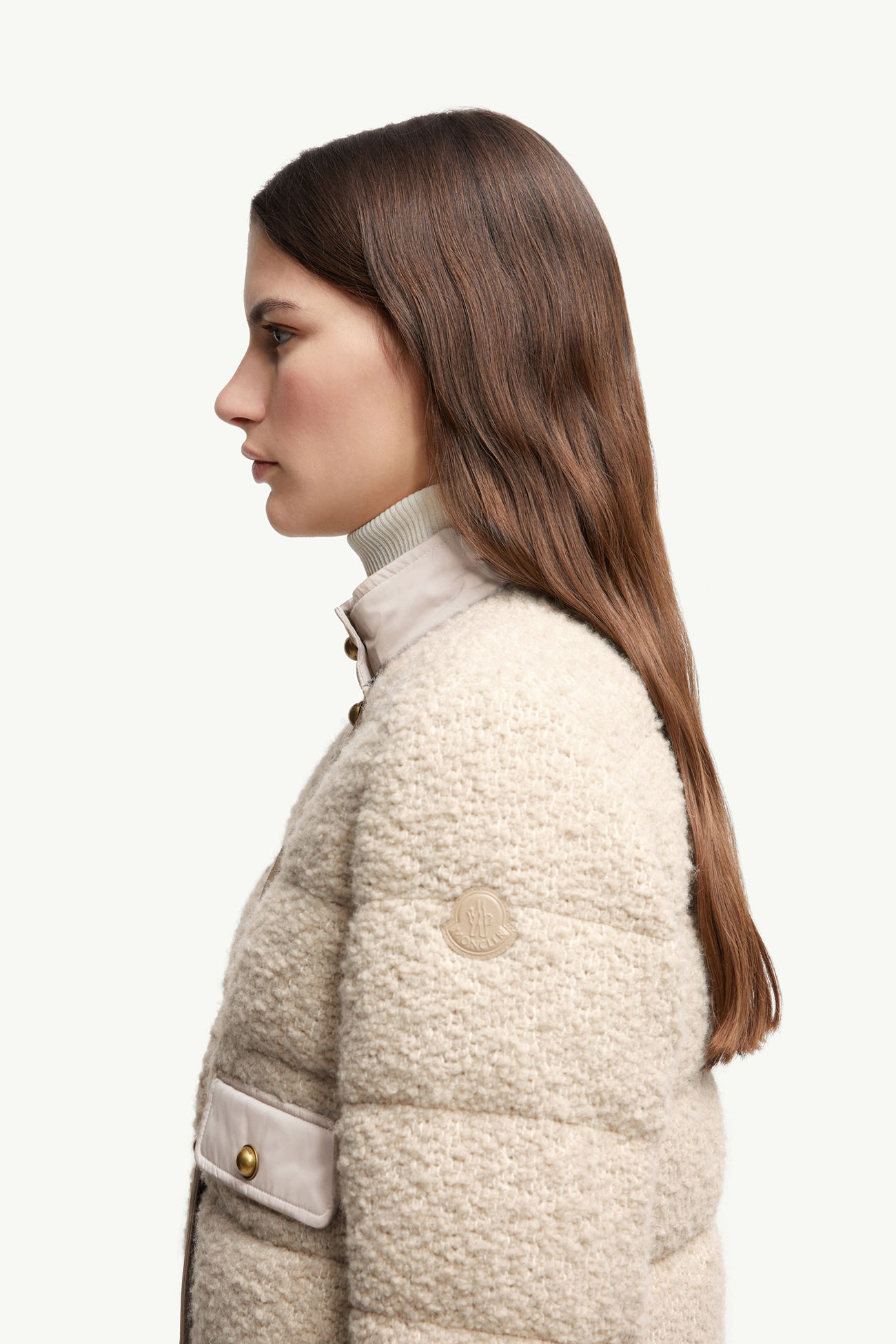 Blandy kurze Daunenjacke mit Bouclé aus einer Wollmischung Damen Hellbeige Moncler 1