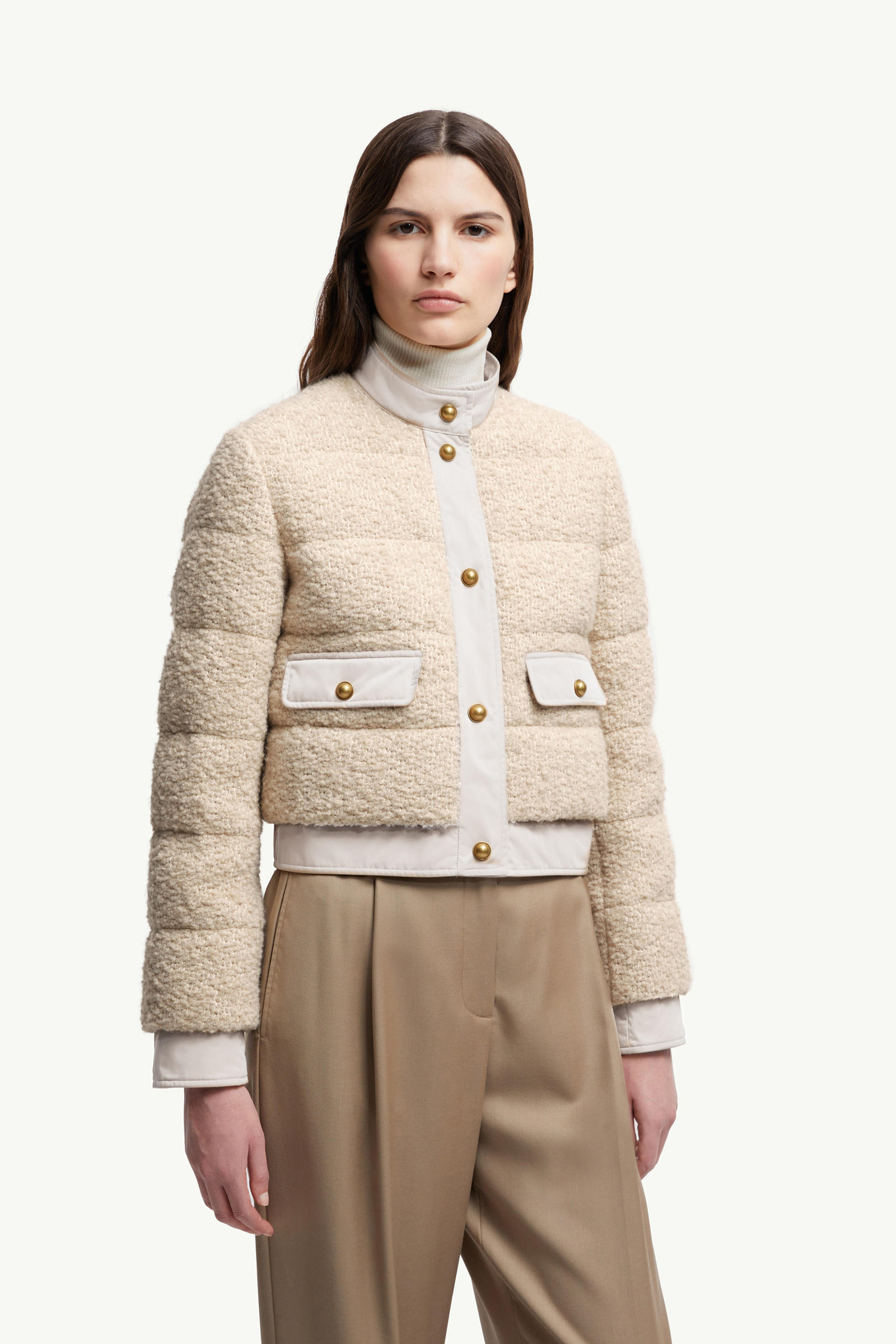 Blandy Wool Blend Bouclé Short Down Jacket Women Light Beige Moncler 3
